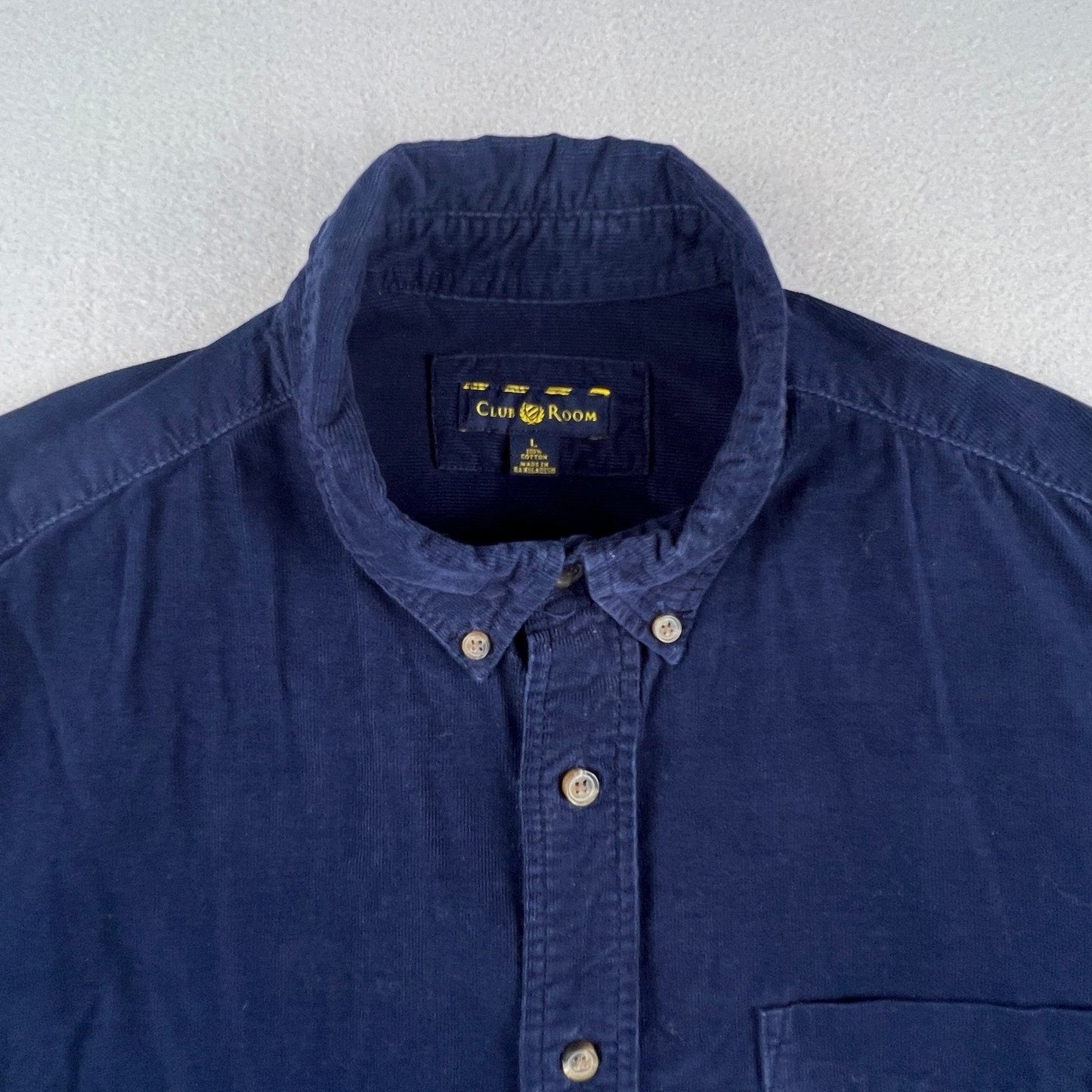 Club Room Corduroy Shirt Mens L Navy Blue Button Down Long Sleeve Casual Classic