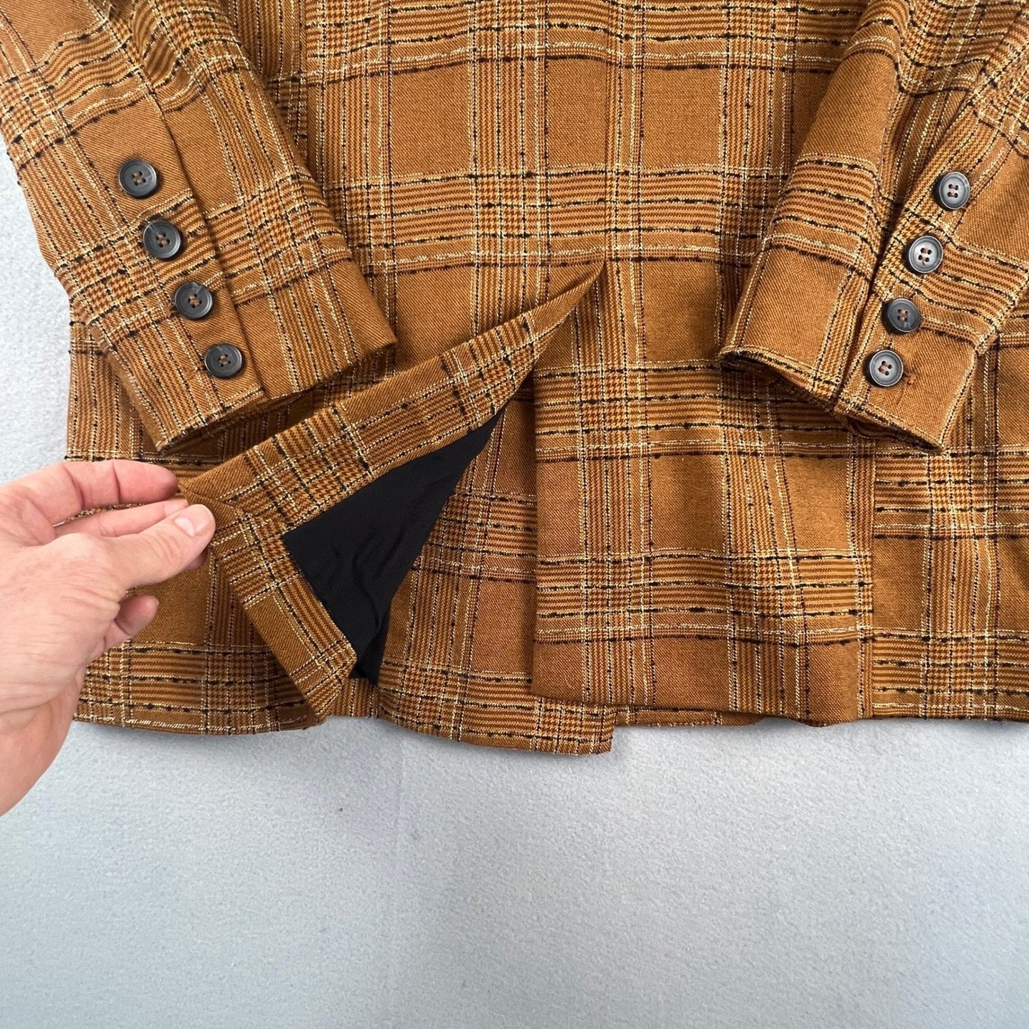 Free People Brown Plaid Longline Blazer Womens S Double Breasted Preppy Academia