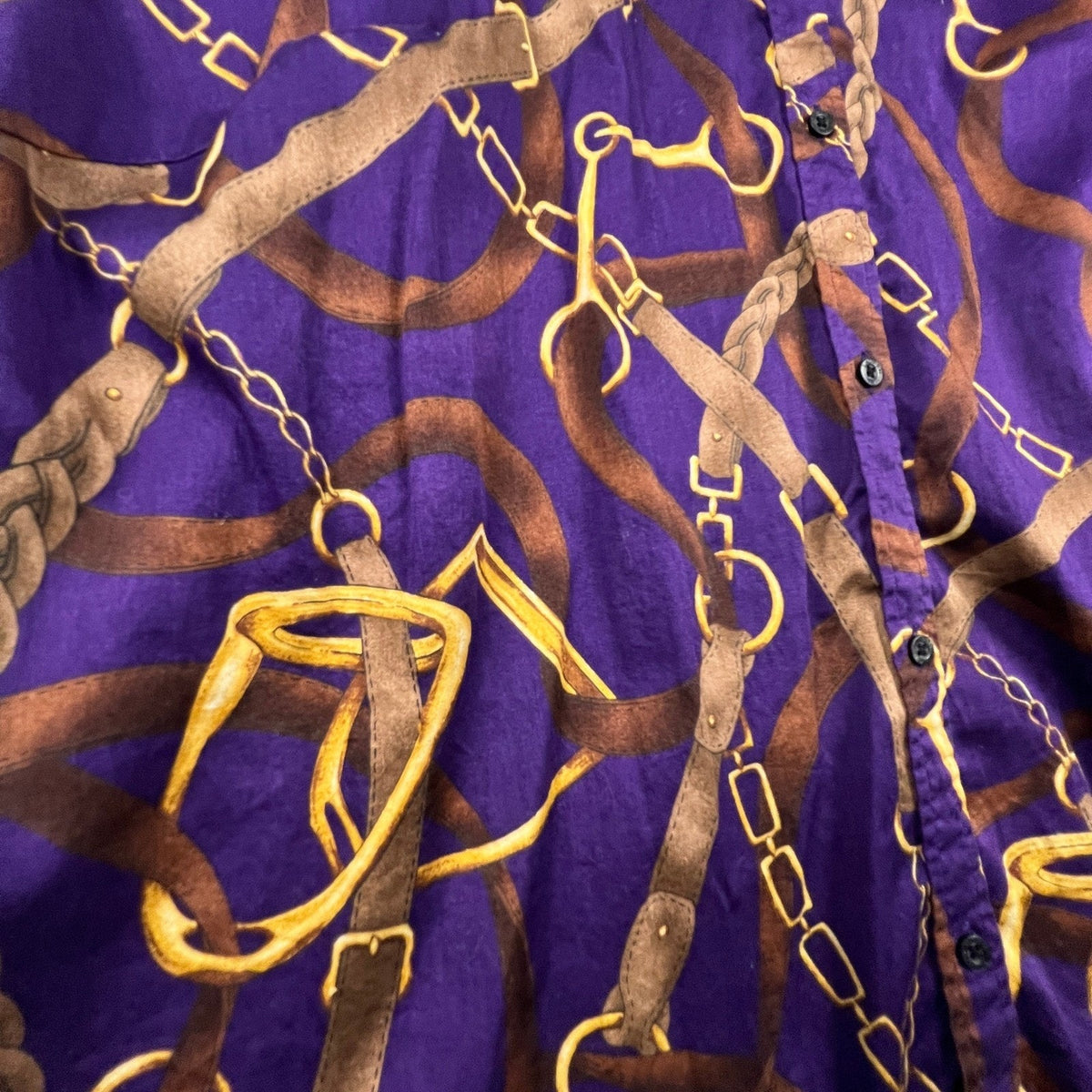 Lauren Ralph Lauren Shirt Womens 2X Purple Equestrian Chain Print Cotton Blouse