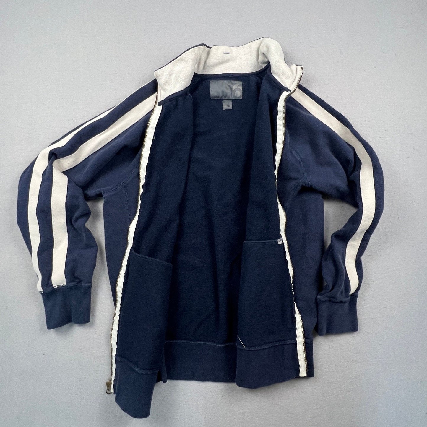 Y2K Old Navy Track Jacket Mens L Navy Blue Stripe Full Zip Fleece Athletic Retro