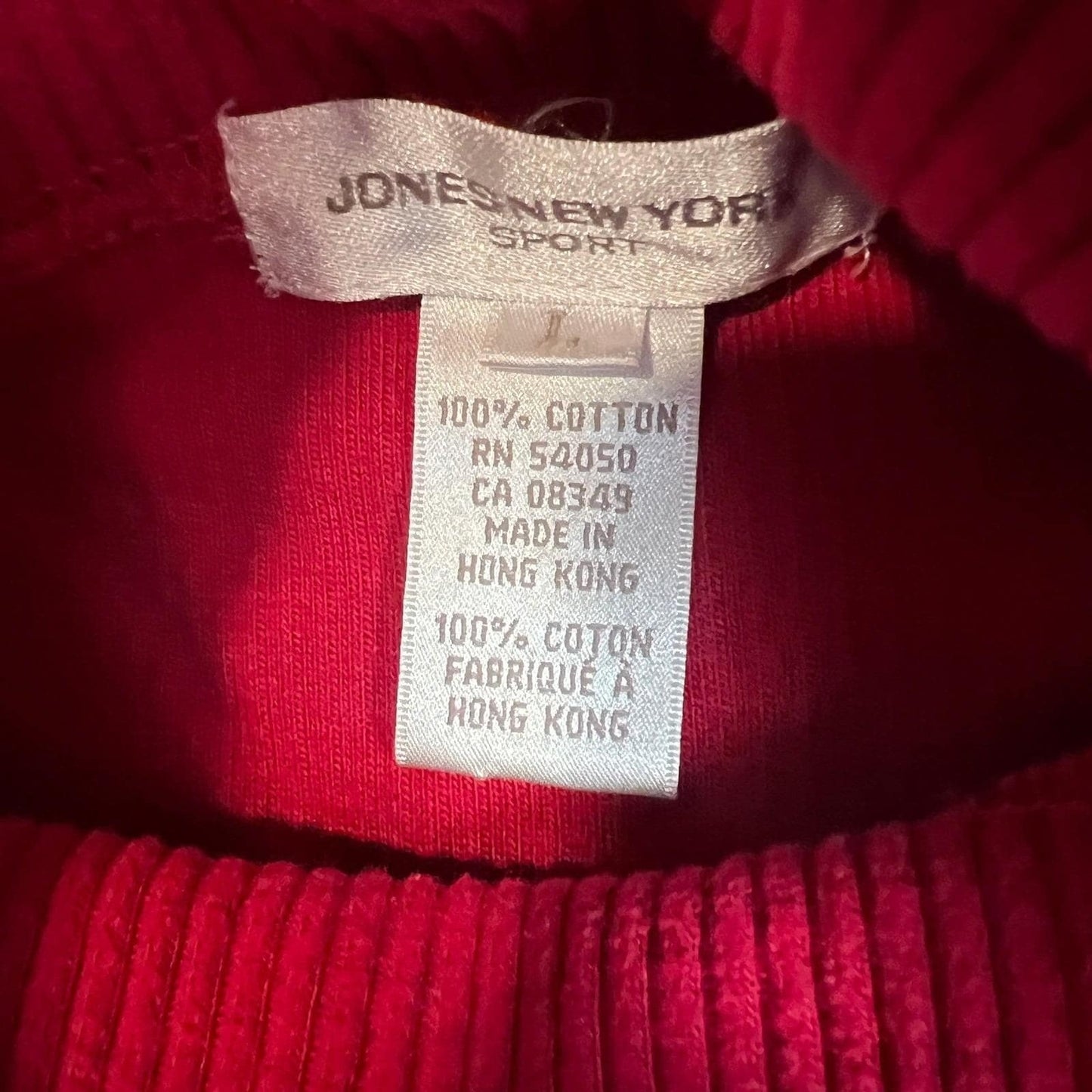 100% Cotton Turtleneck Sweater Large Red Ribbed Long Sleeve Jones New York