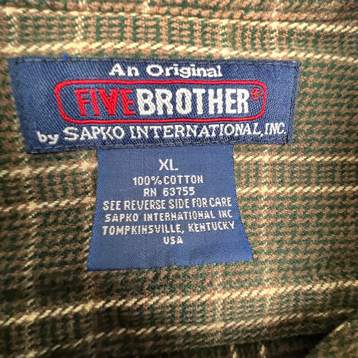 Five Brother Flannel Shirt Mens XL Green Brown Plaid Heavy Cotton Workwear Vtg