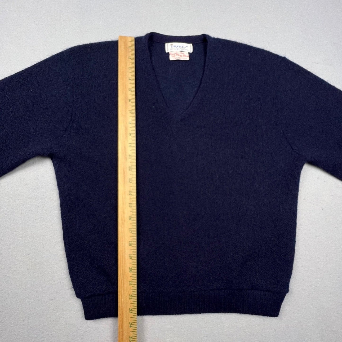 Thane Mohair Wool Sweater Mens Medium Blue V-Neck Vintage 60s Fuzzy Ivy League
