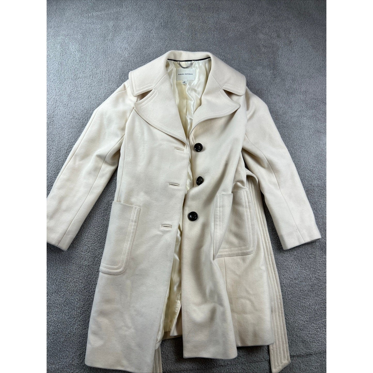 Banana Republic Womens Wool Blend Trench Coat Petite Medium Cream Ivory Minimal