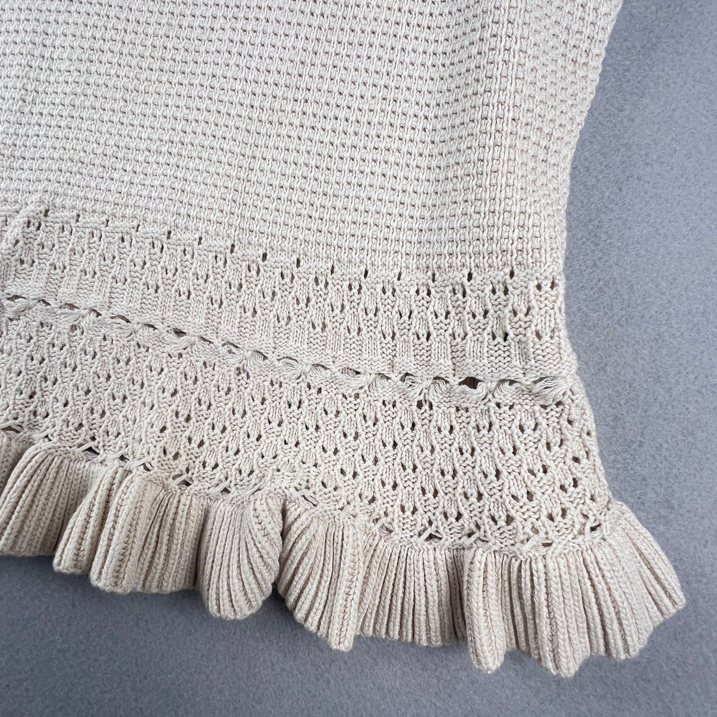 Cicard Knit Tank Top Womens Medium Beige Ruffle Peplum Pointelle Minimalist