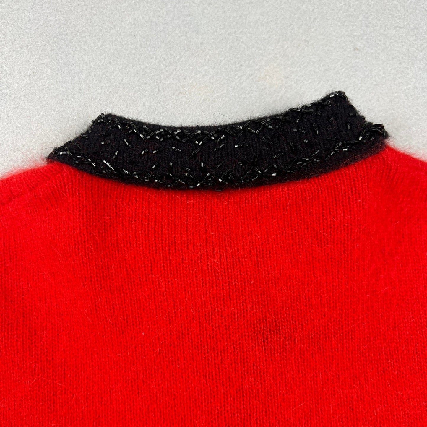 VTG Rafaella Cardigan Sweater Womens Small Red Angora Lambswool Beaded Holiday