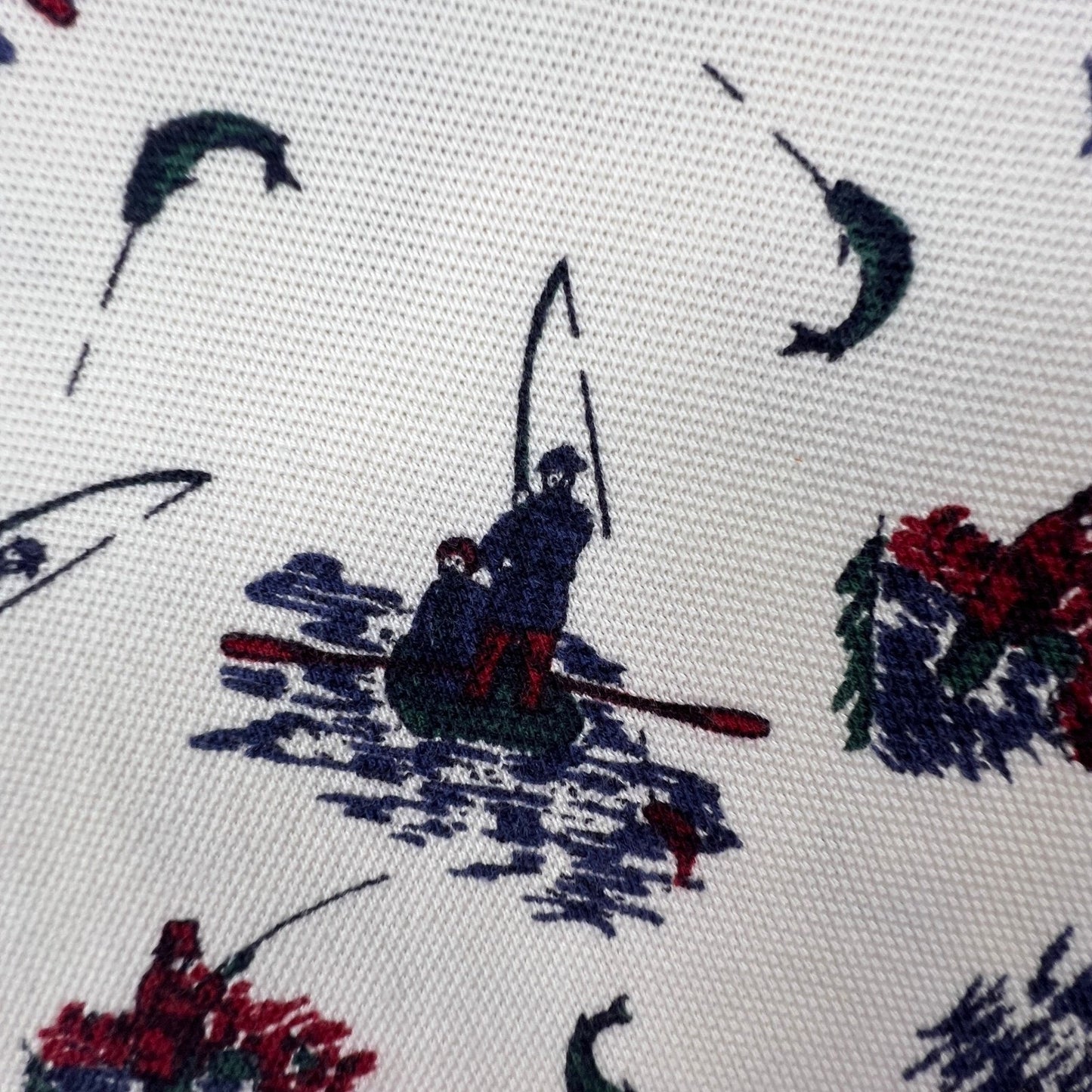 Woolrich Polo Shirt Mens Large Ivory Fishing Print Cotton Short Sleeve Outdoor