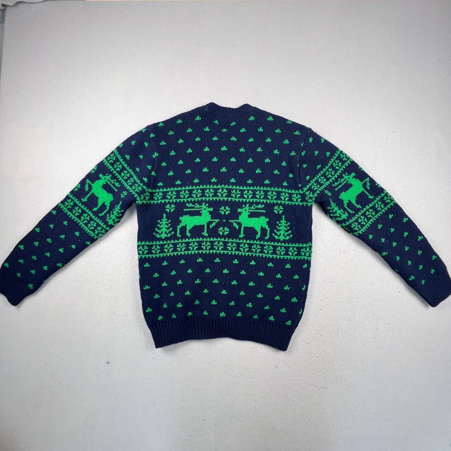 United Colors of Benetton Cardigan Mens L Navy Green Reindeer Shetland Wool