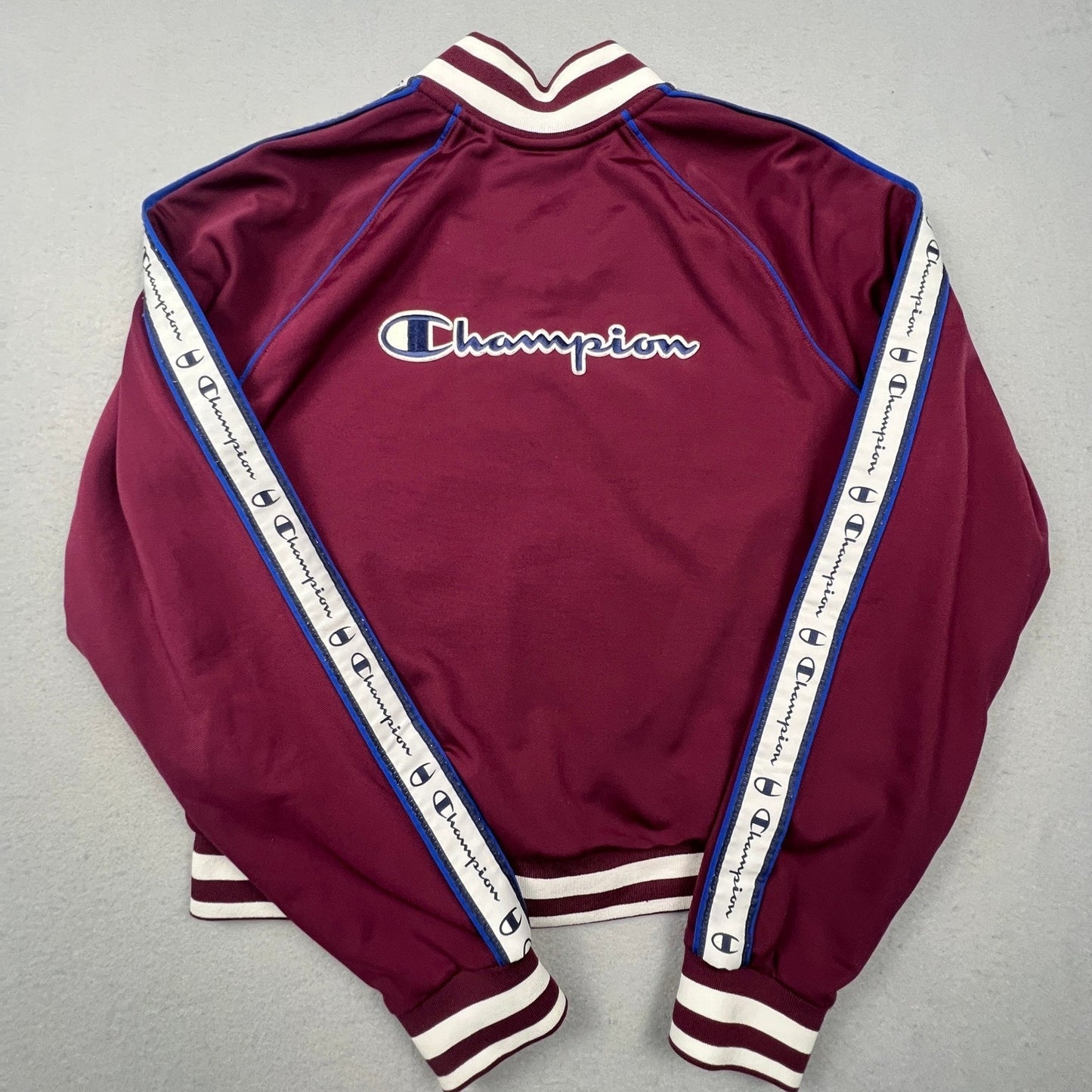 Champion Track Jacket Womens Large Maroon Logo Tape Full Zip Athletic Sporty
