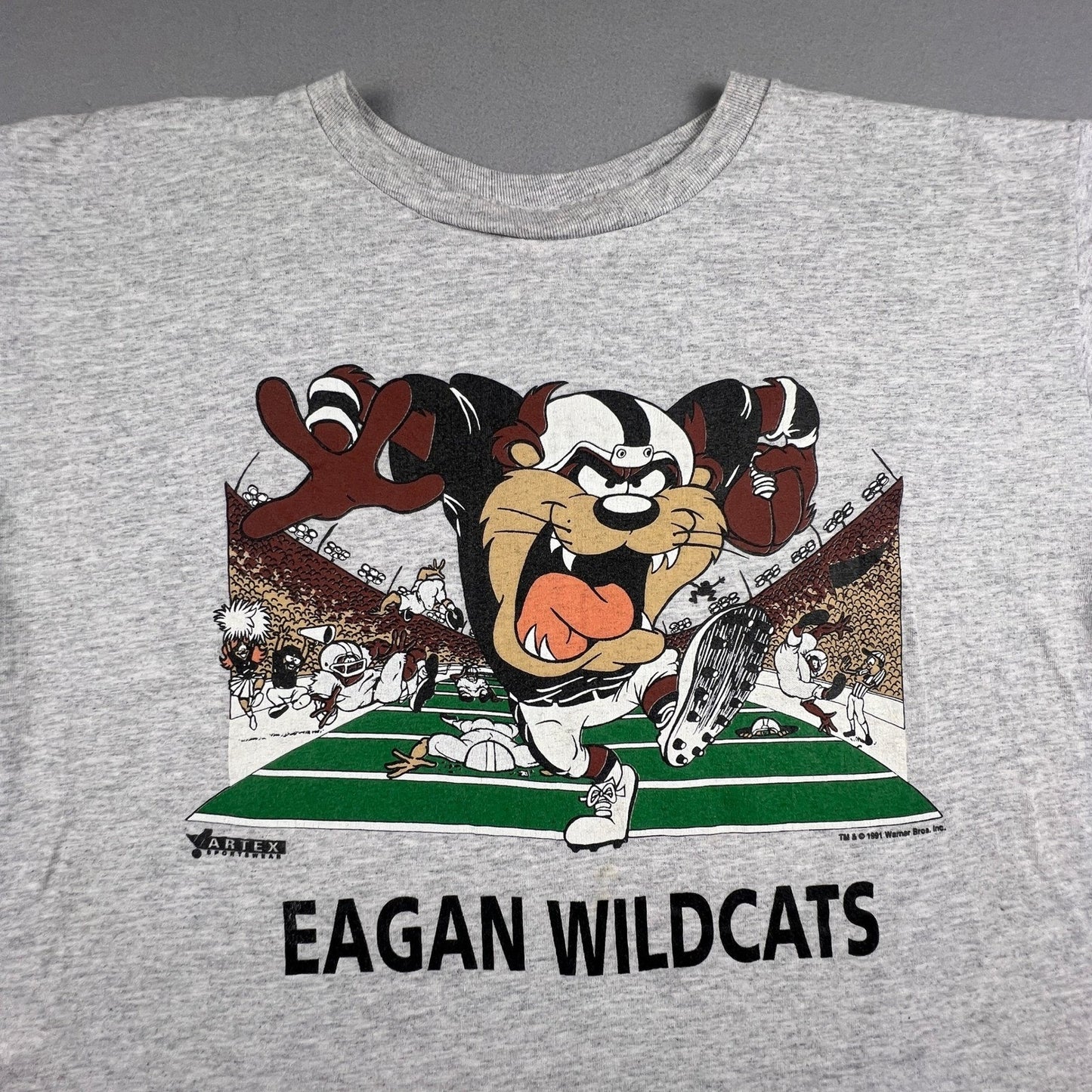 VTG Artex T Shirt Mens XL 1991 Taz Eagan Wildcats Football Looney Tunes Tazmania