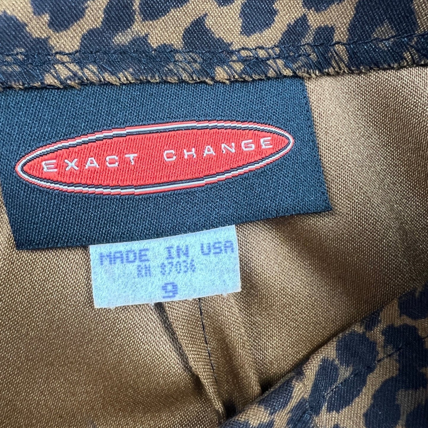 Vtg 90s Y2K Exact Change Mini Skirt Women 9 Brown Leopard Print Stretch A-Line
