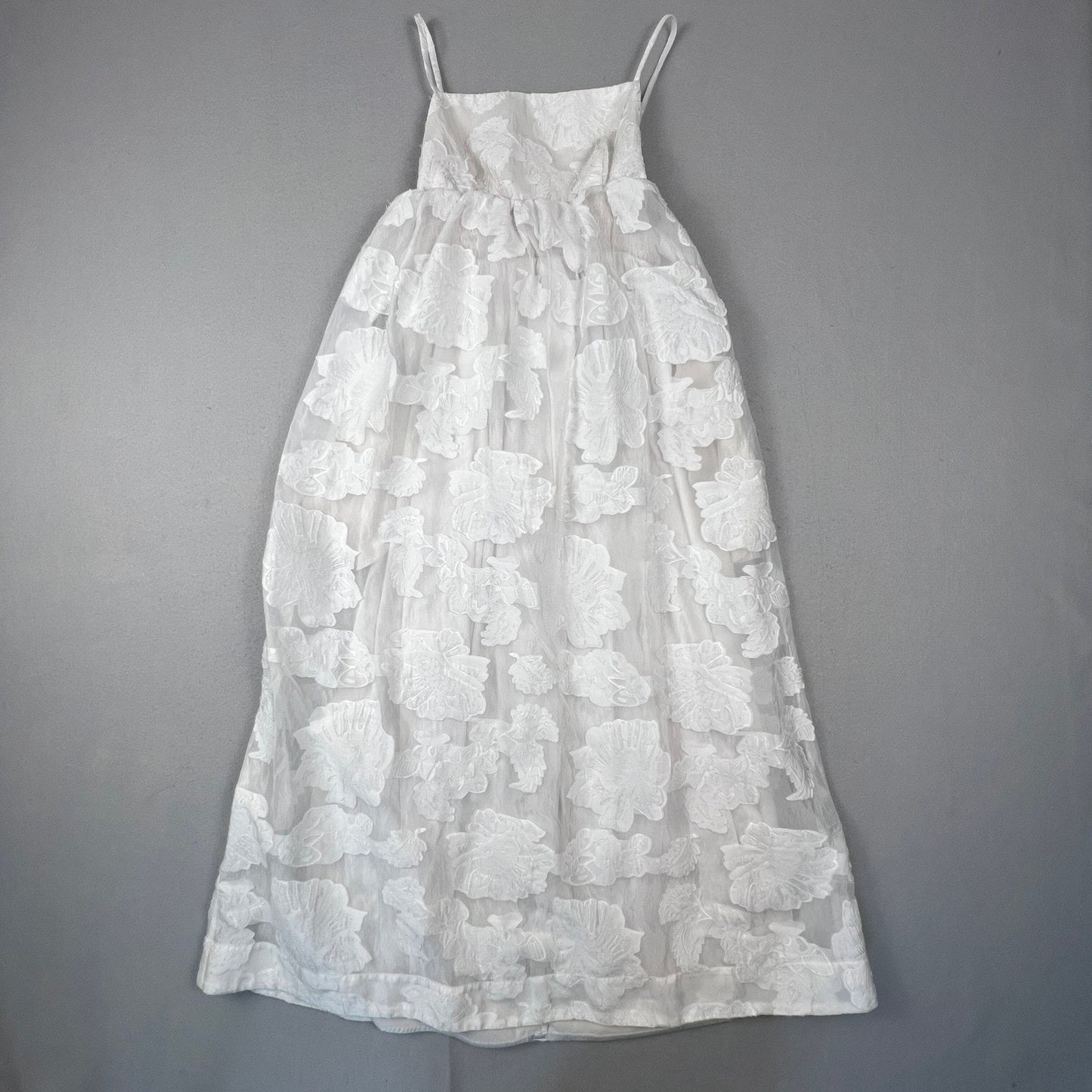 BHLDN Maxi Dress Womens Small White Floral Jacquard Organza Empire Bridal Boho