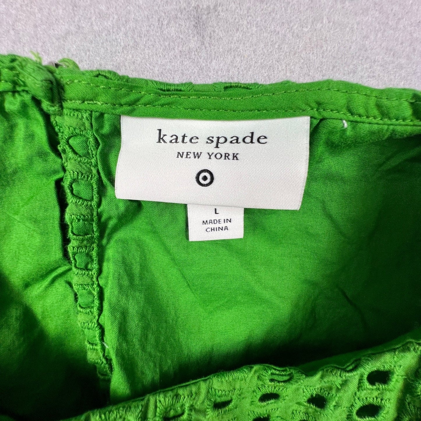 Kate Spade Eyelet Crop Top Womens Large Green Cotton Sleeveless Preppy Summer
