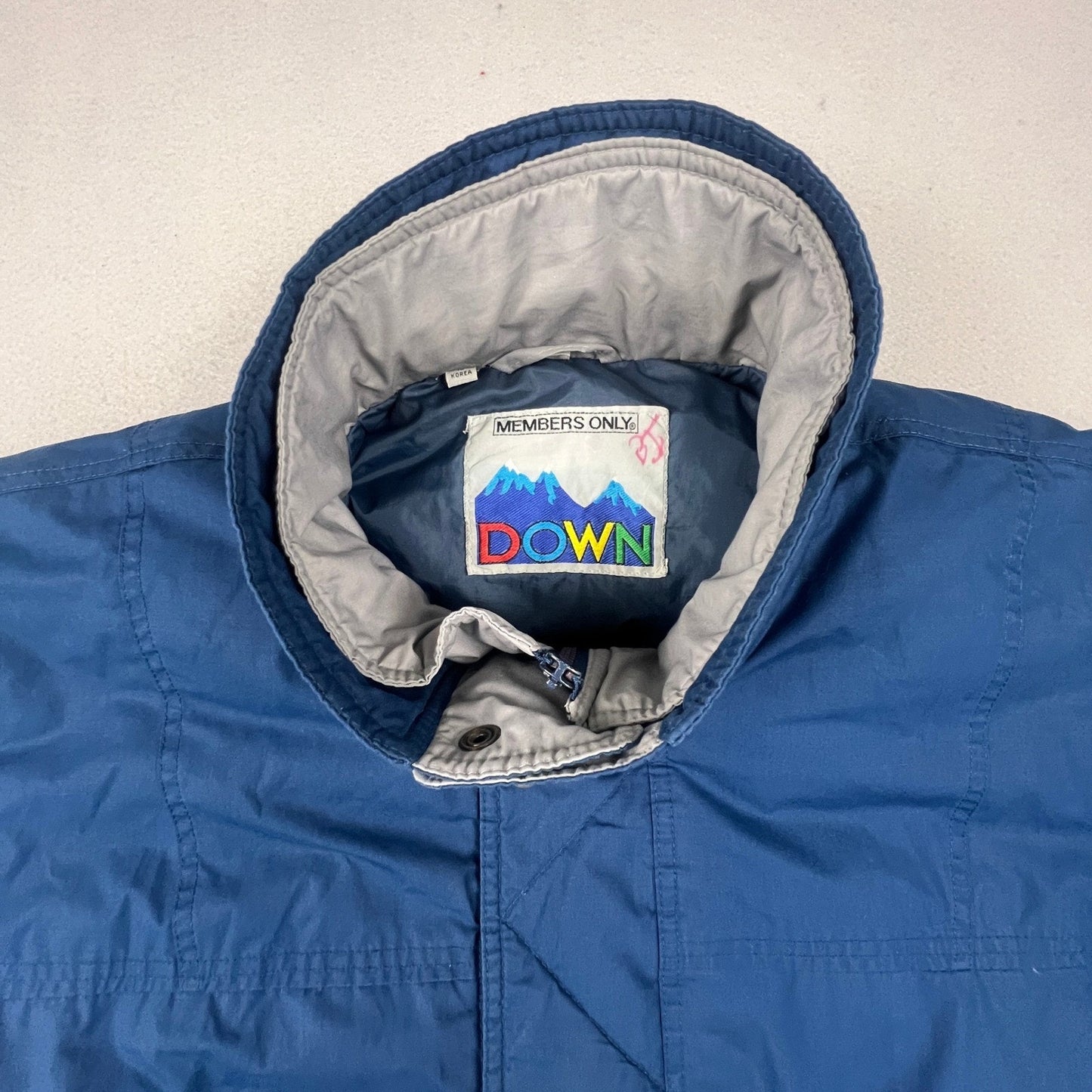 Members Only Down Puffer Jacket Mens XL Blue Vintage 80s Elbow Patches Ski Coat