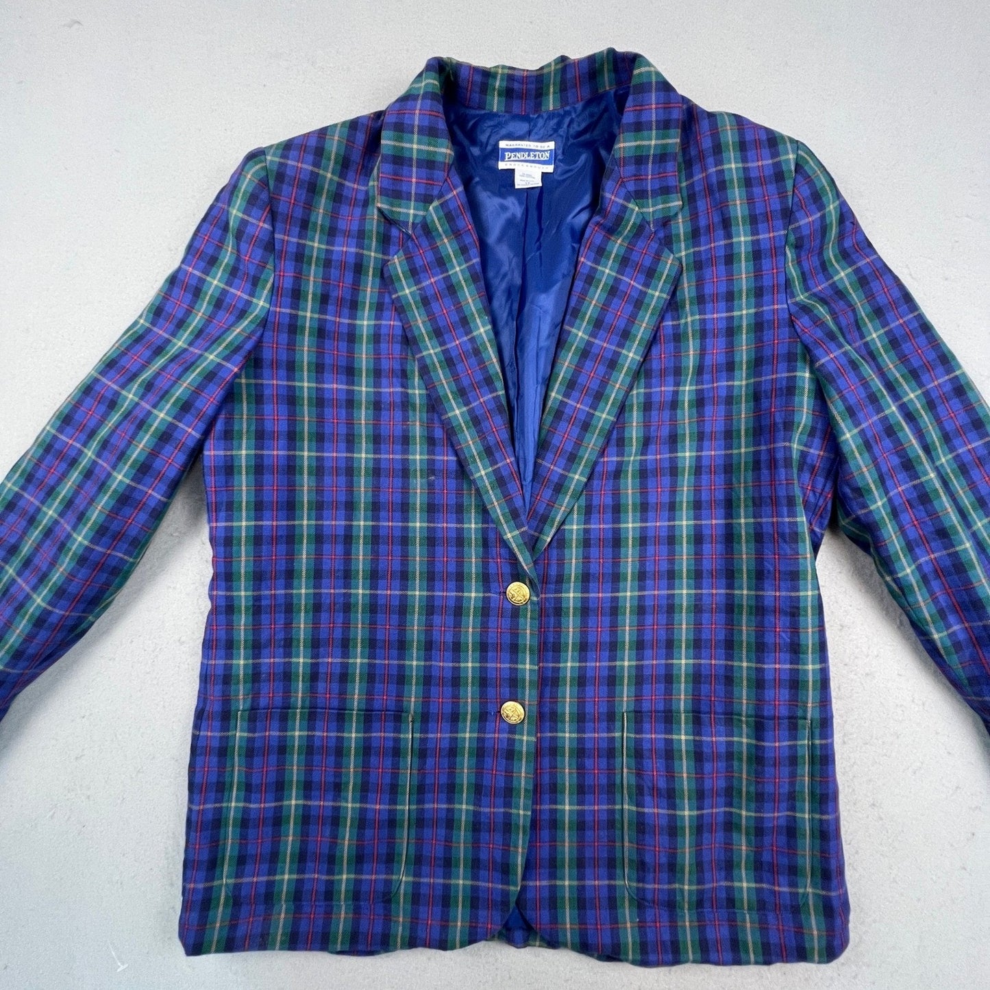Pendleton Blazer Womens 16 Blue Plaid Cotton Gold Button Knockabouts Preppy USA