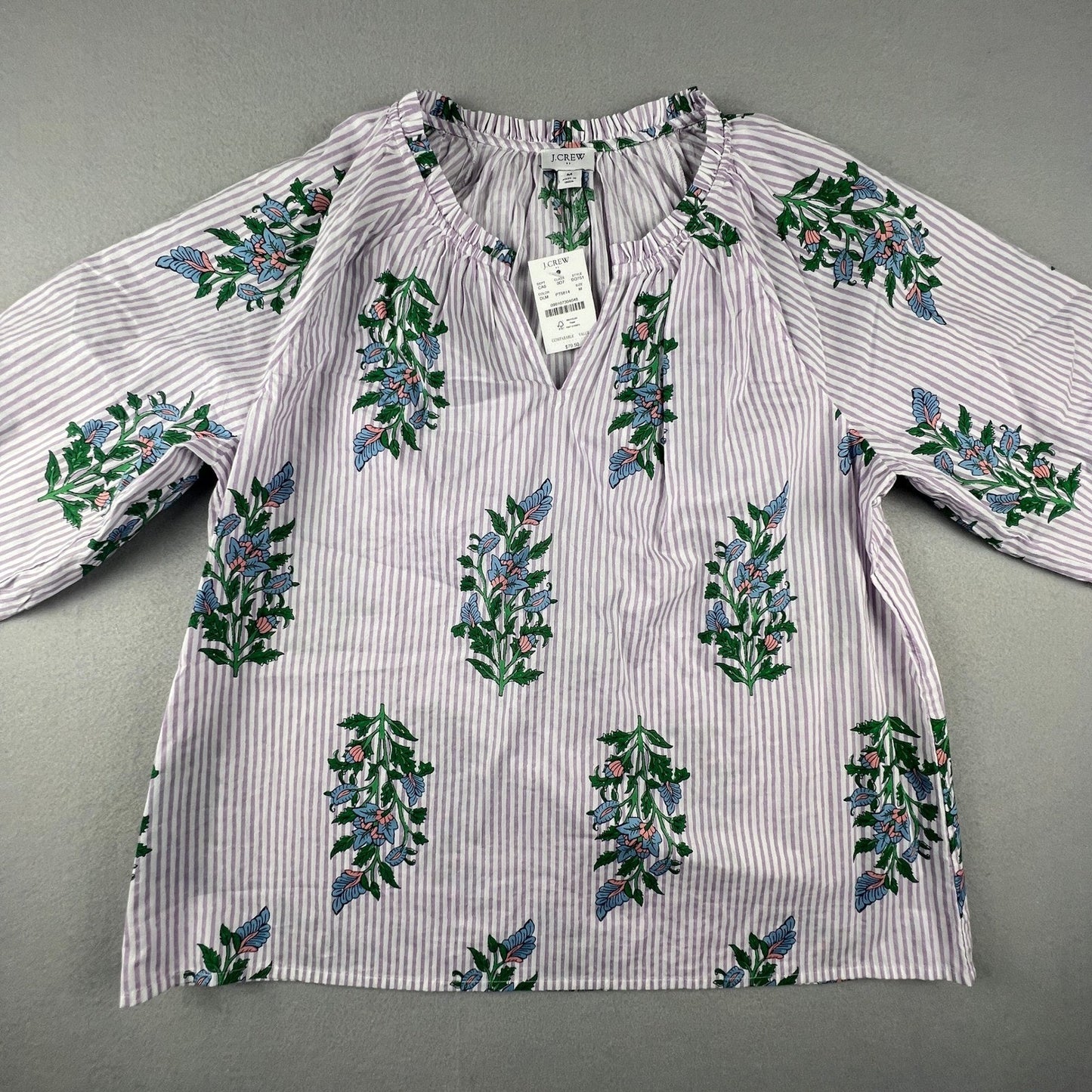 J.Crew Floral Stripe Cotton Voile Top Womens Medium Purple B0751 Boho Coastal