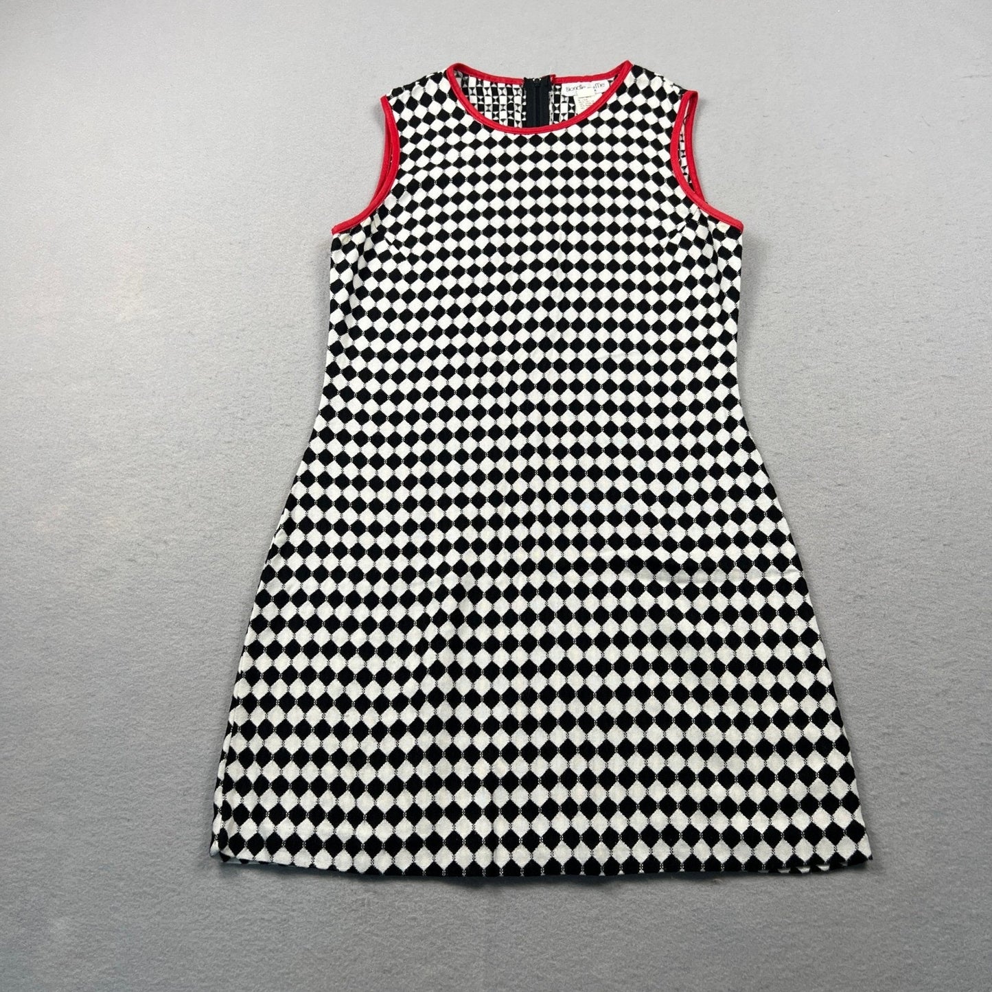Vintage 90s Harlequin Diamond Print Shift Dress Womens 9 Black White Mod Retro