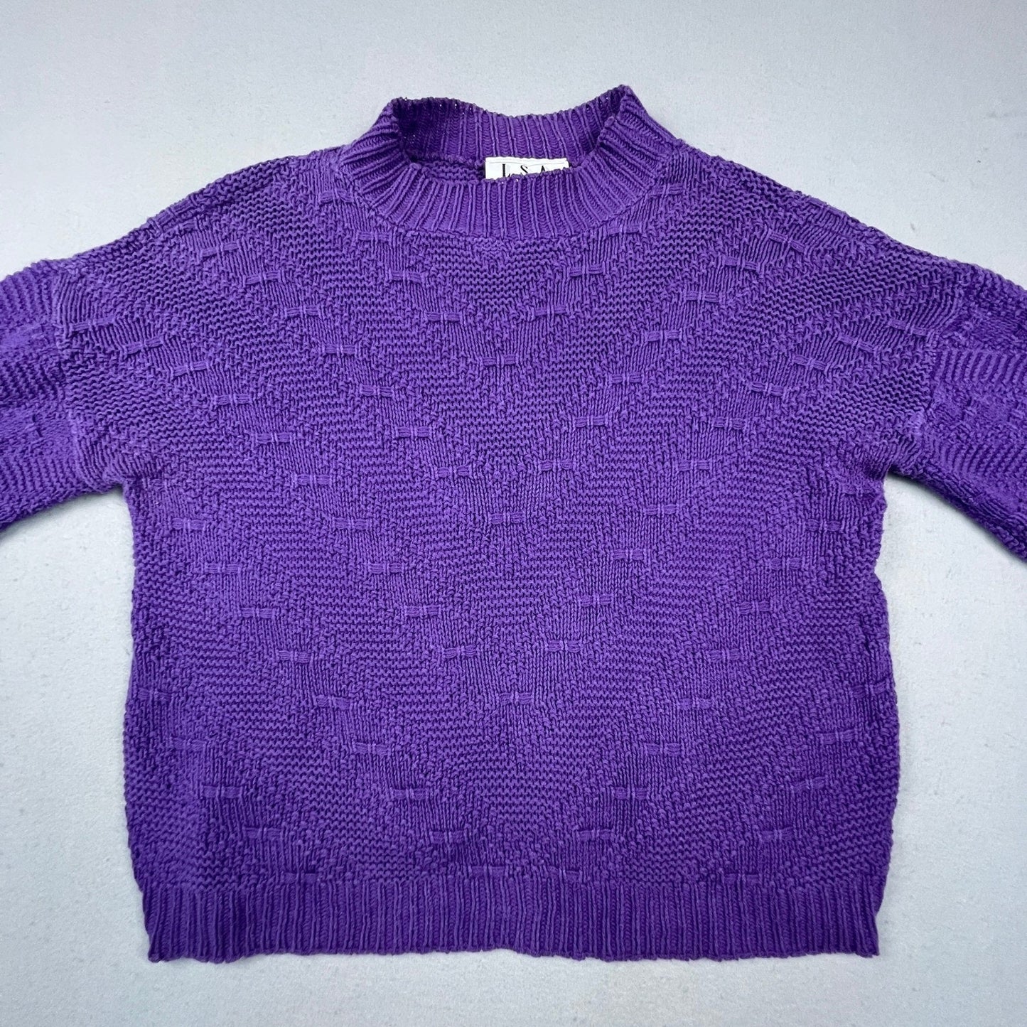 VTG L.S.A. Classics Knit Sweater Womens XL Purple Textured Cotton USA Made