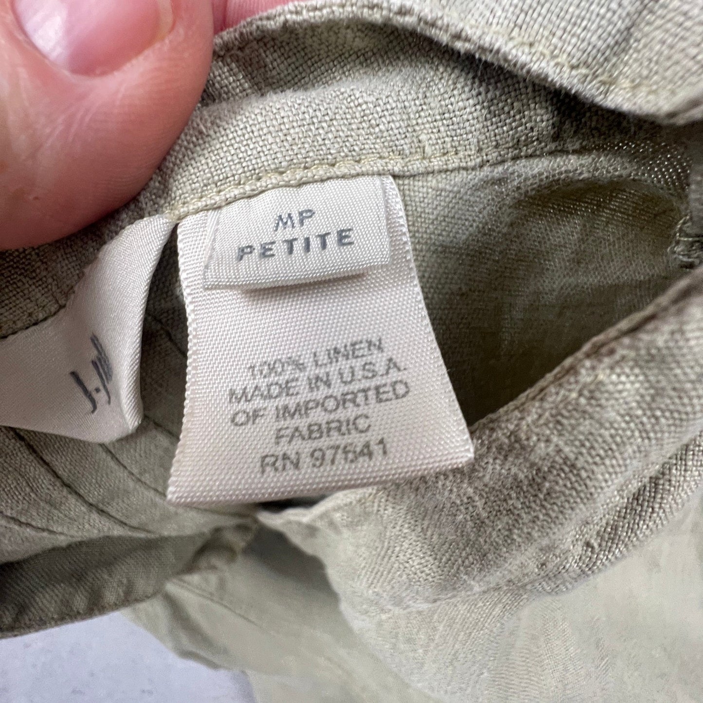 J. Jill Linen Button Down Tunic Womens MP Petite Green Pleated Back Coastal Boho