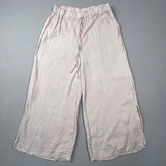 Meo Meli Linen Wide Leg Pants Womens OS Pink Drawstring Side Slit Made in Italy