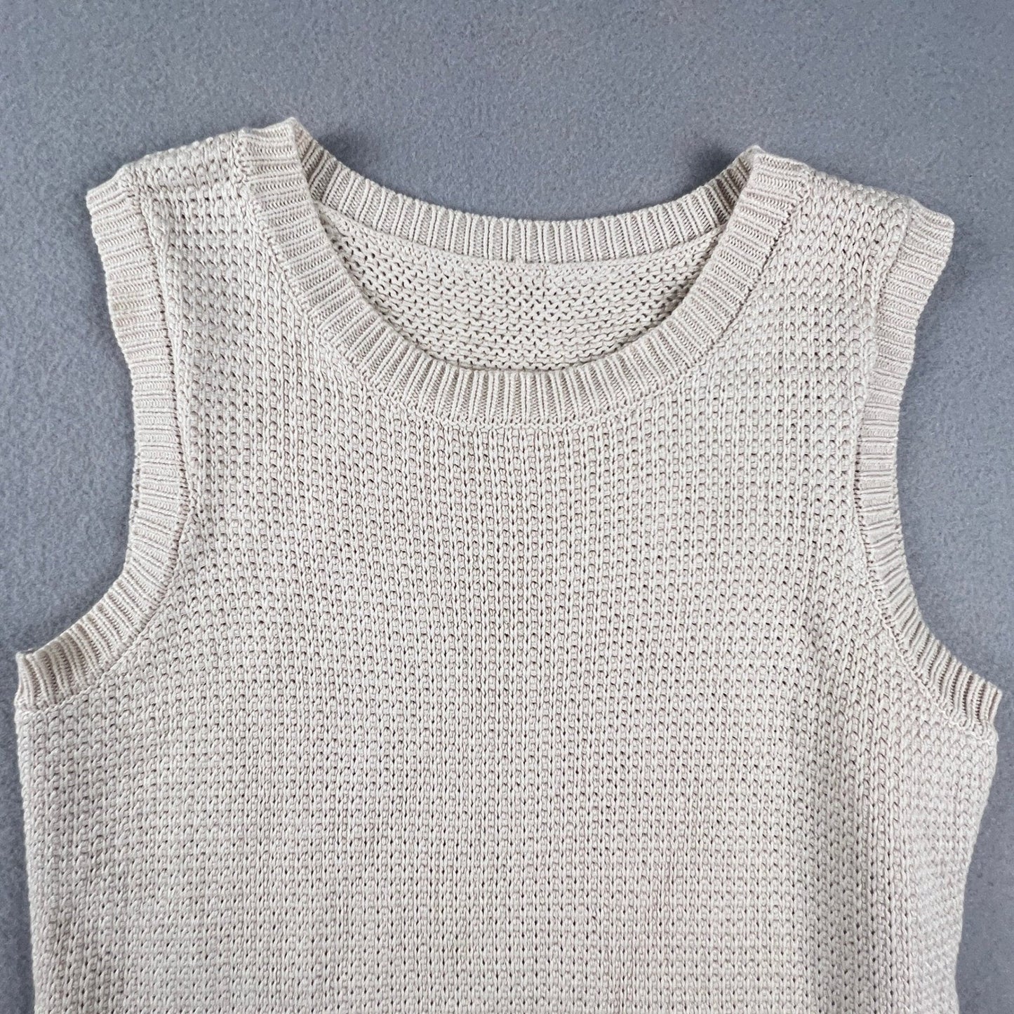 Cicard Knit Tank Top Womens Medium Beige Ruffle Peplum Pointelle Minimalist