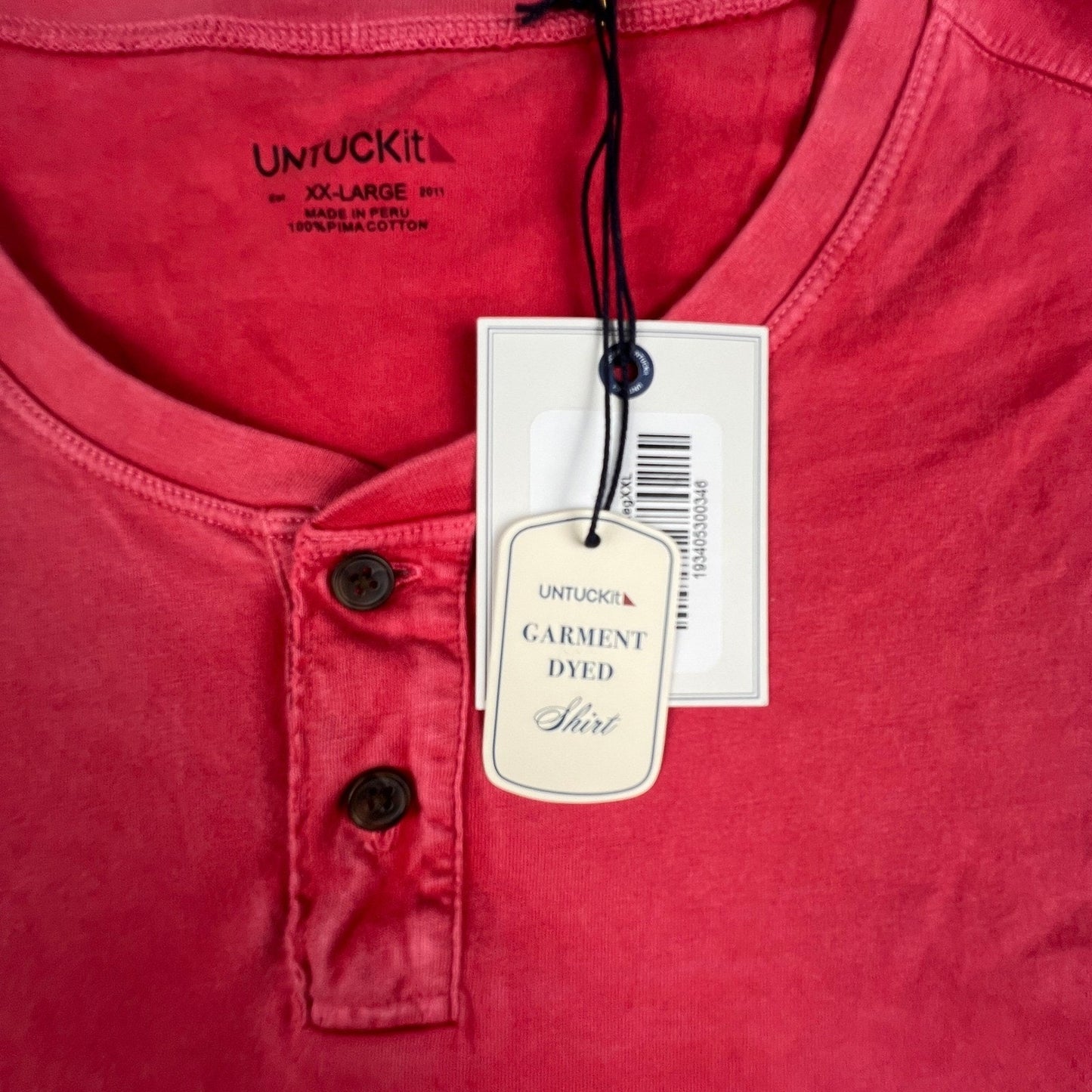 NWT UNTUCKit Henley Shirt Mens XXL Red Baxter Garment Dyed Pima Cotton Casual