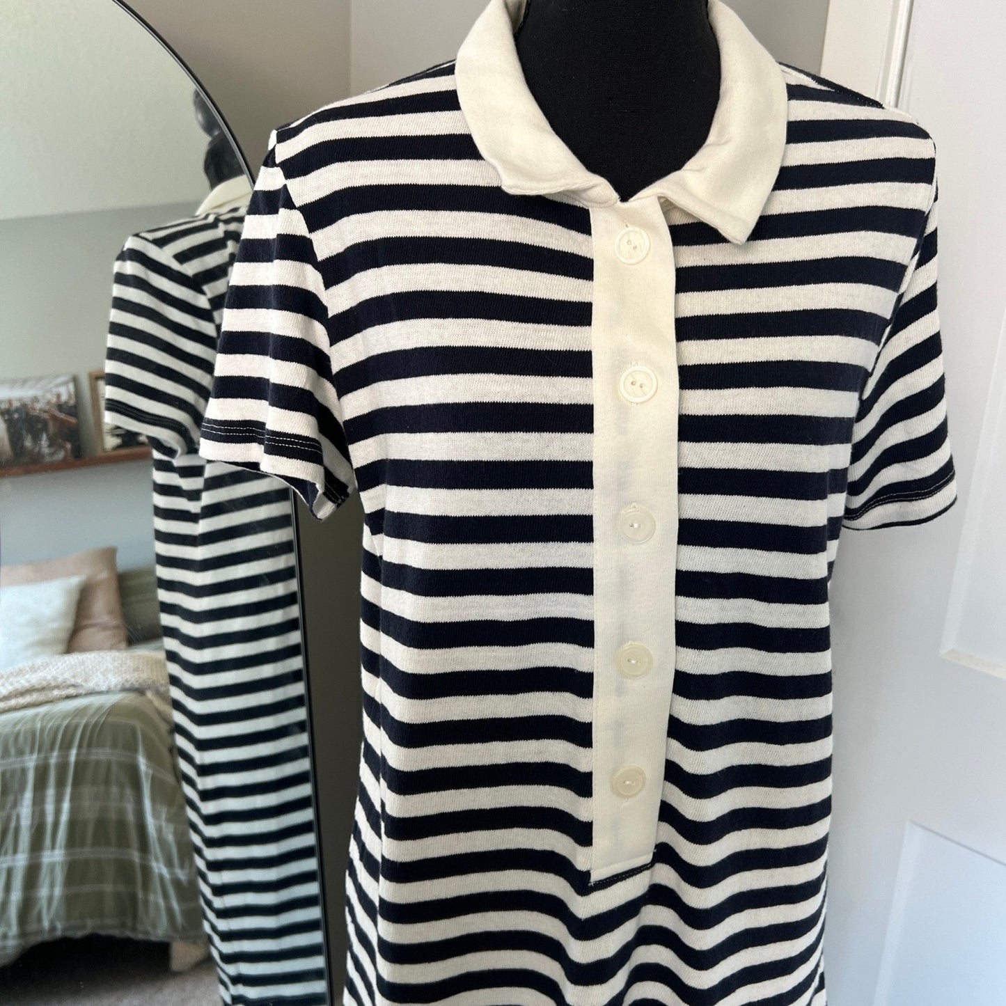 Polo Dress Knit Preppy Medium 100% Cotton Striped Mini Universal Thread