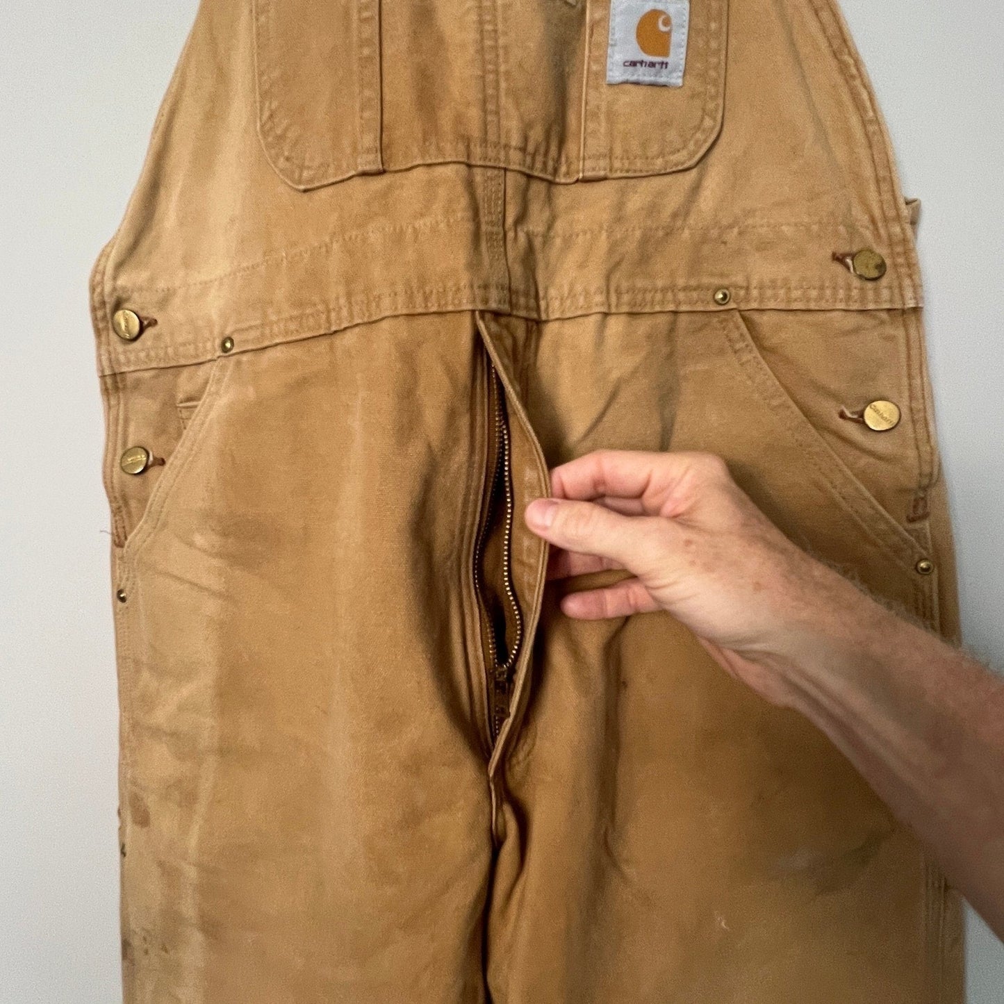 Carhartt Bib Overalls Mens 38x30 Brown Duck Canvas Double Knee Workwear R01 BRN
