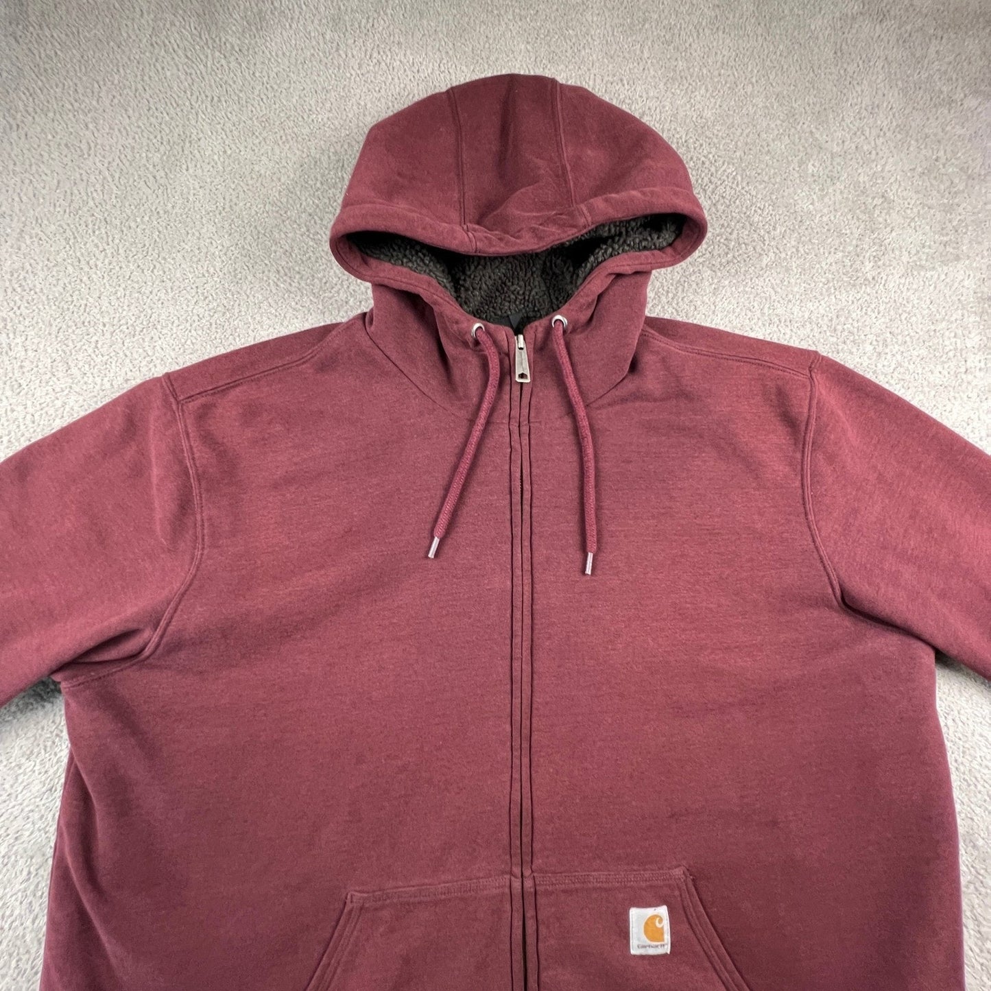 Carhartt Sherpa Lined Hoodie Mens 2XL Tall Burgundy Full Zip Workwear Sweatshirt