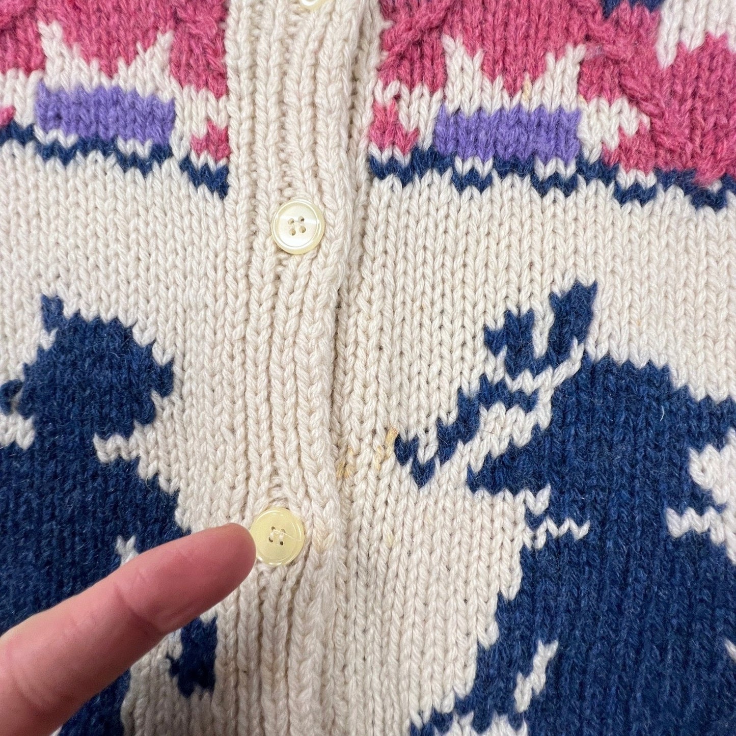 Woolrich Cardigan Sweater Womens M Cream Wool Folk Art Intarsia Vintage 90s Knit
