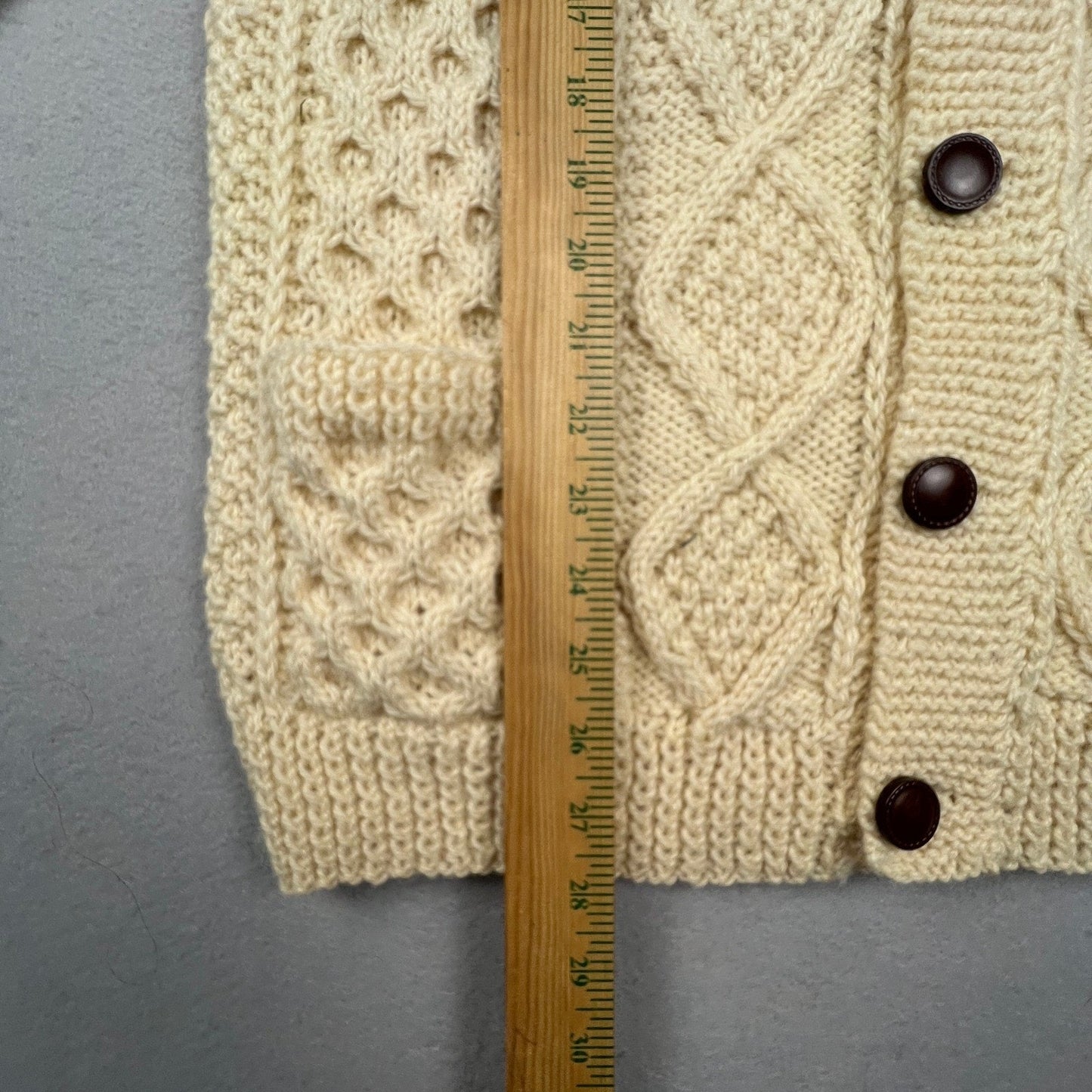 VTG Wool Handknit Joseph F. Heron Cardigan Mens M Cream Irish Aran Fisherman