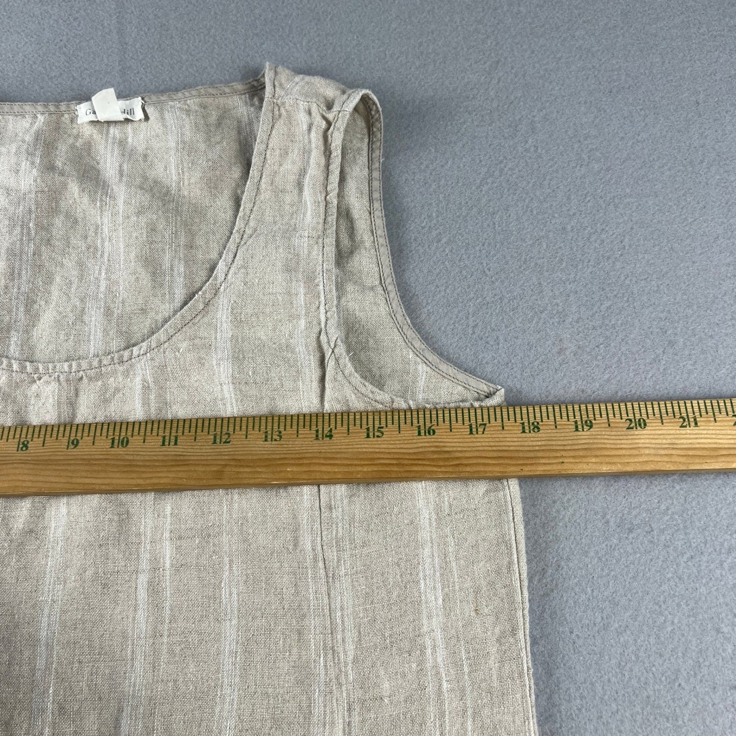 Garnet Hill Maxi Dress Womens 6 Beige Linen Striped Sleeveless Pockets Lagenlook