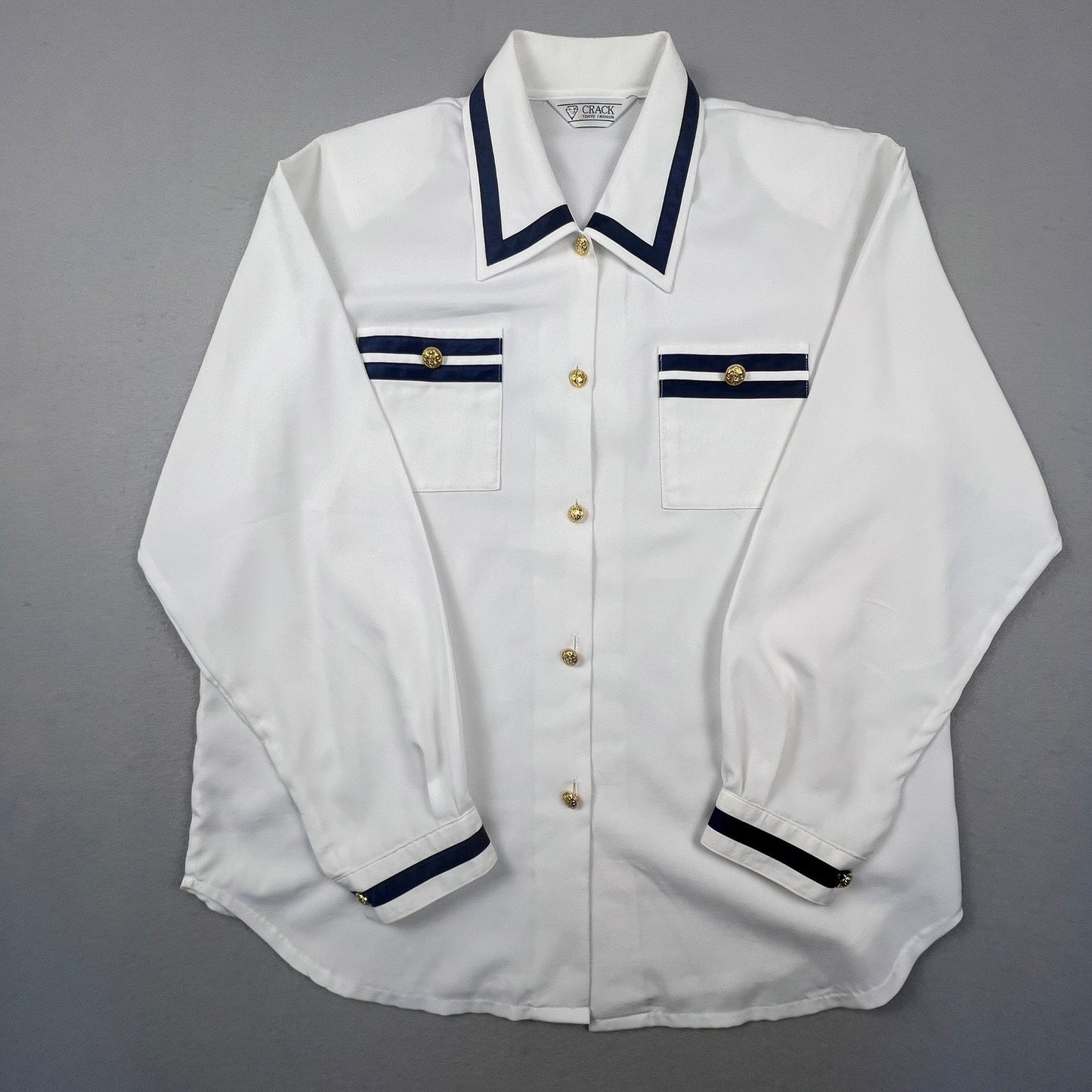 VTG Nautical Gold Button Blouse Crack Tokyo Fashion Button Up Shirt Womens L