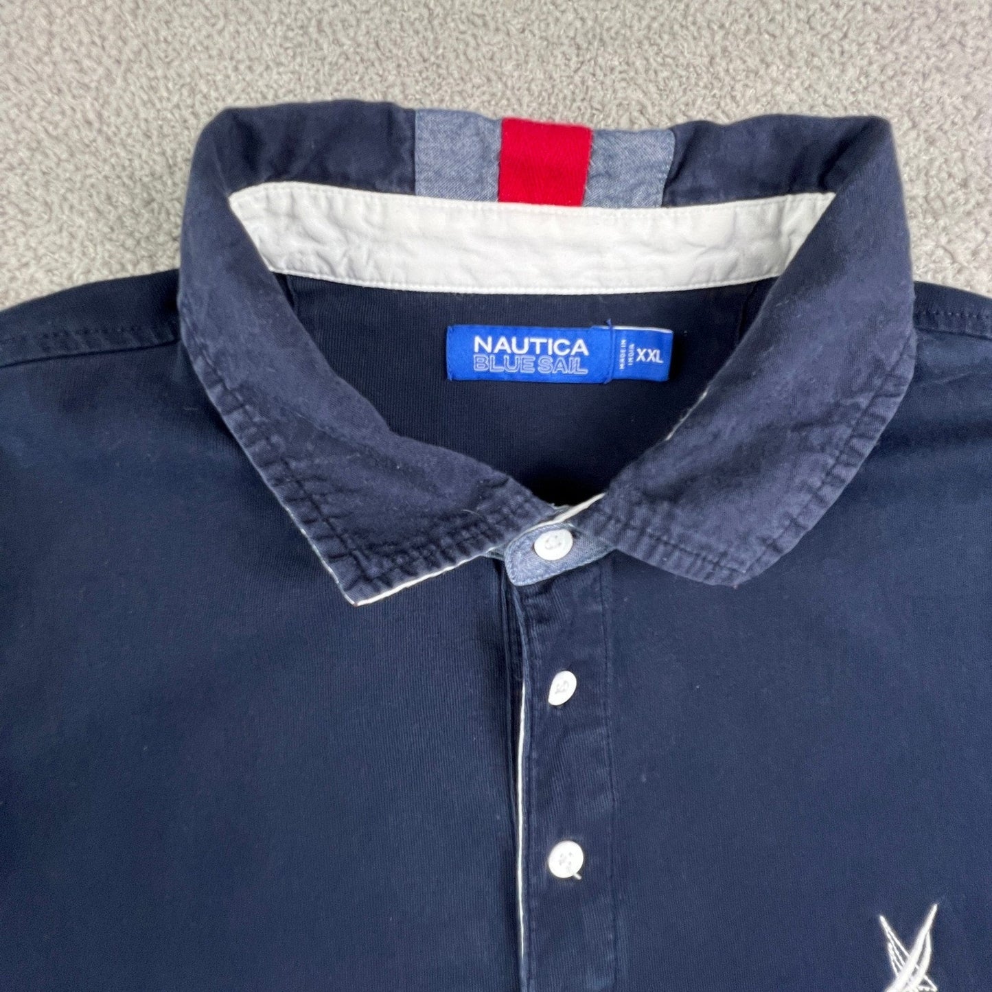 Nautica Long Sleeve Rugby Shirt Mens XXL Blue Sail Colorblock Navy Blue Red Y2K