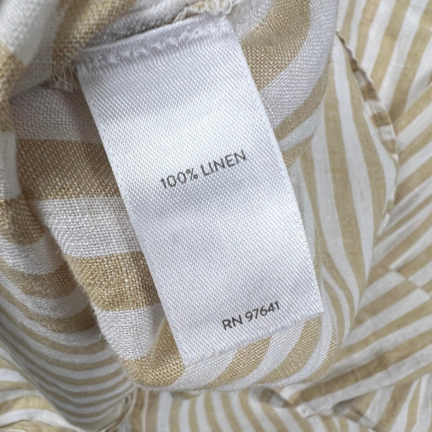 J. Jill Love Linen Button Down Shirt Womens Medium Tan Striped Coastal Classic