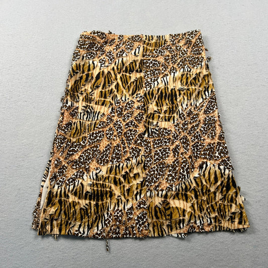 VTG Y2K Rampage Mini Skirt Womens S Brown Mixed Animal Print Handkerchief Hem