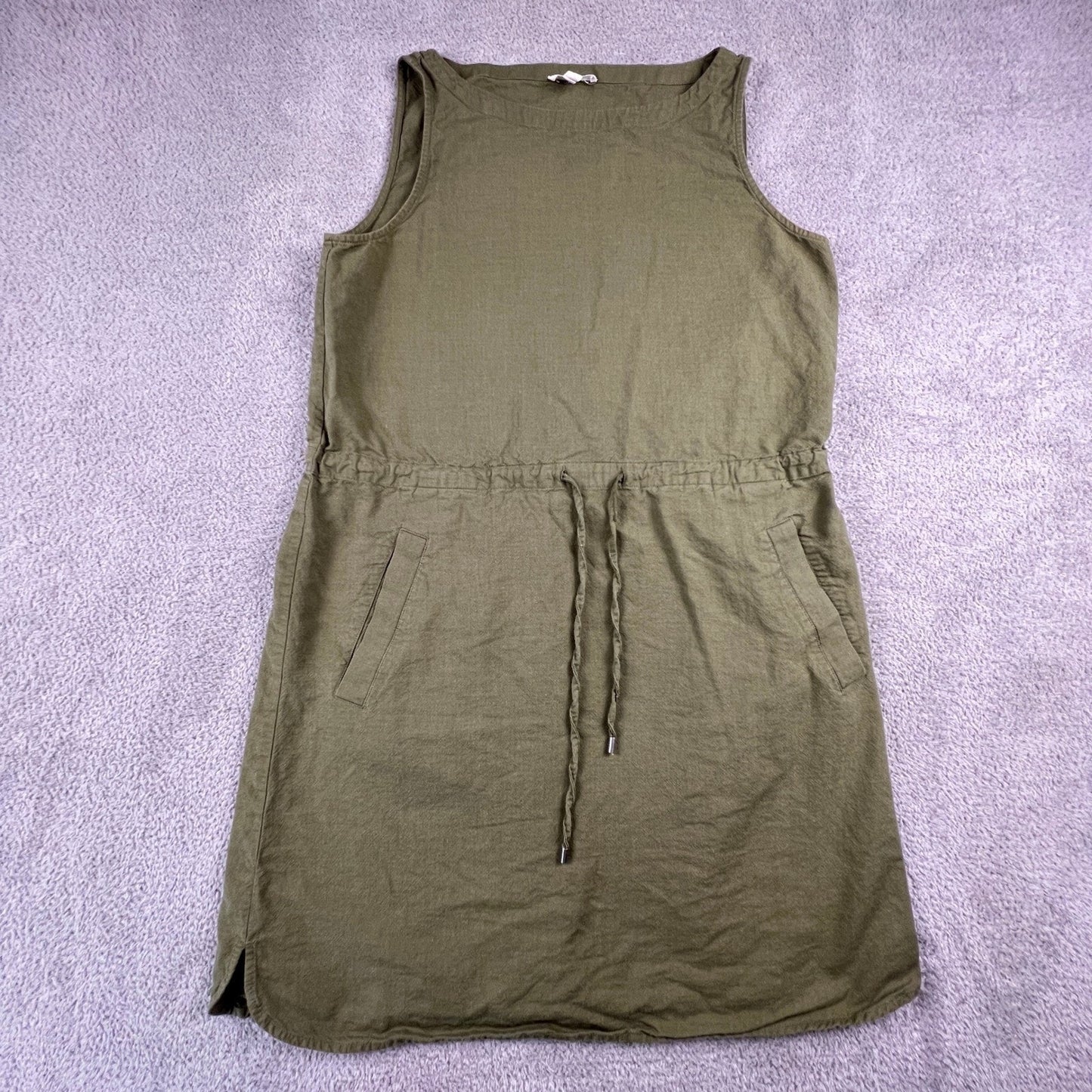 Eileen Fisher Organic Cotton Dress Small Olive Green Minimalist Classic Summer