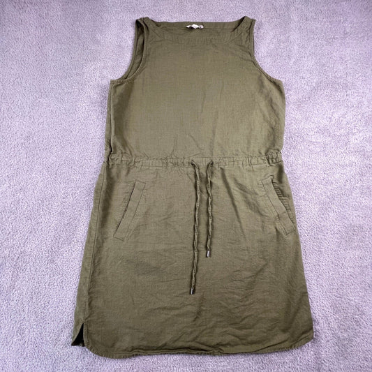 Eileen Fisher Organic Cotton Dress Small Olive Green Minimalist Classic Summer