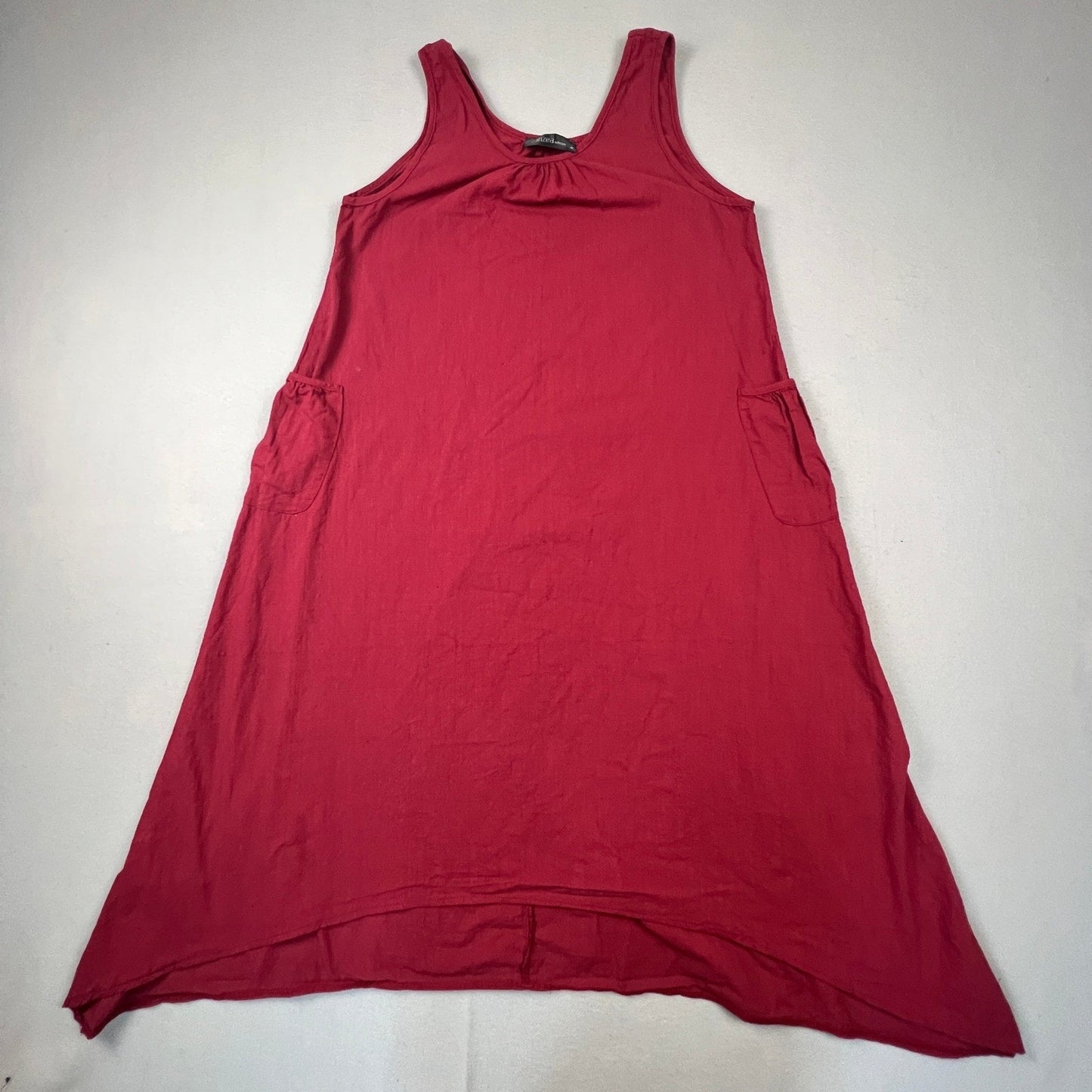 Zanzea Maxi Dress Womens M Red Sleeveless Cotton Blend Boho Lagenlook Pocket
