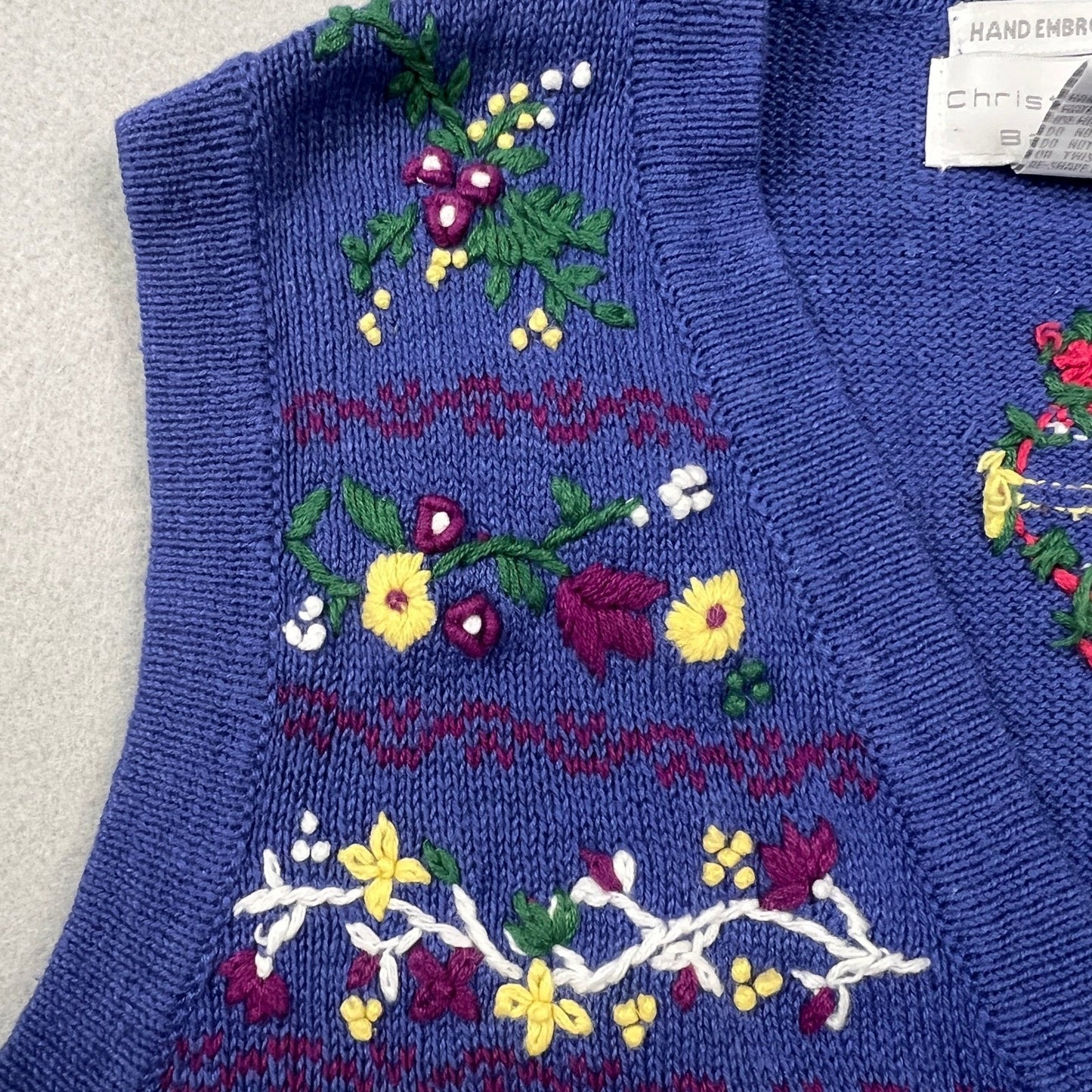 VTG 90s Christopher & Banks Sweater Vest S Embroidered Grandmacore Floral Knit