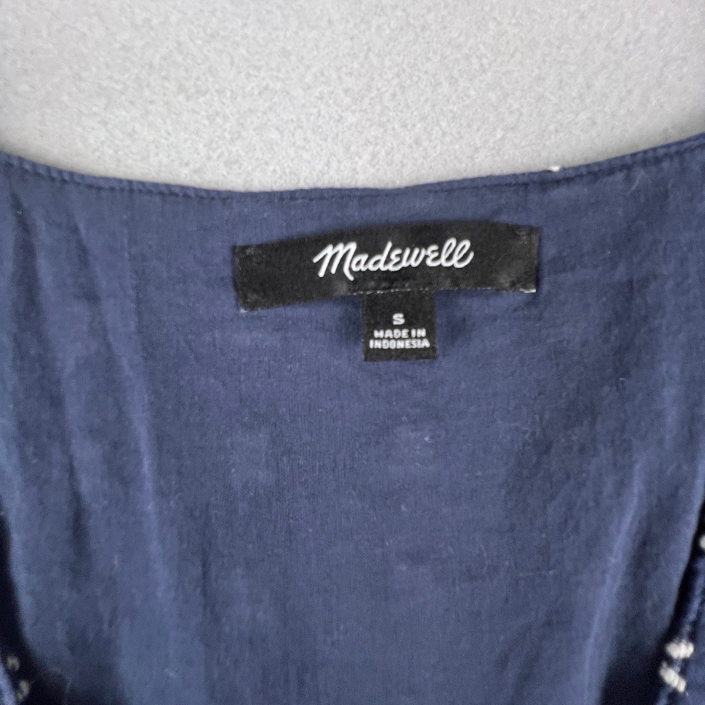 Madewell Mini Dress Womens Small Navy Blue Embroidered Bow Dobby V-Neck Boho