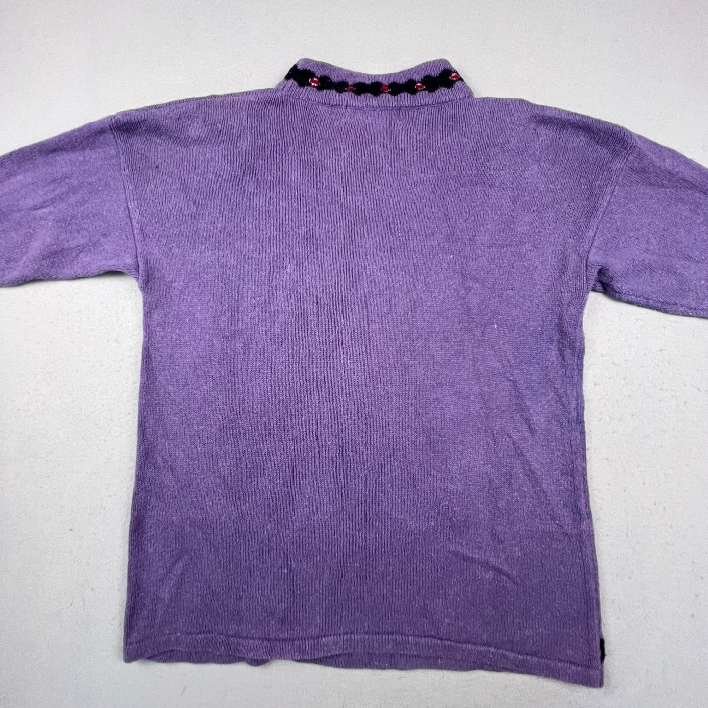 Maggie Lawrence Sweater Womens 22/24 Purple Floral Rose Embroidered Mock Neck