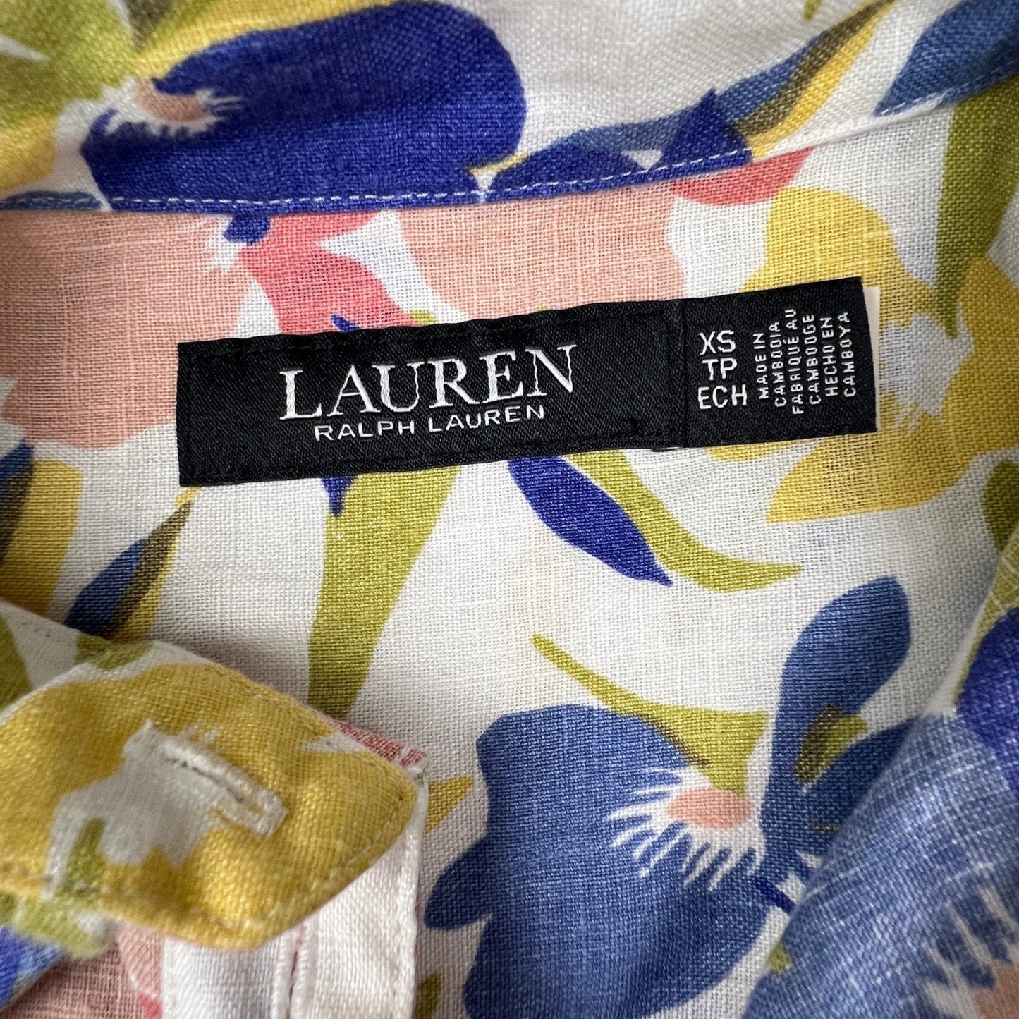 Lauren Ralph Lauren Button Down Shirt Womens XS Multi Floral 100% Linen Tropical