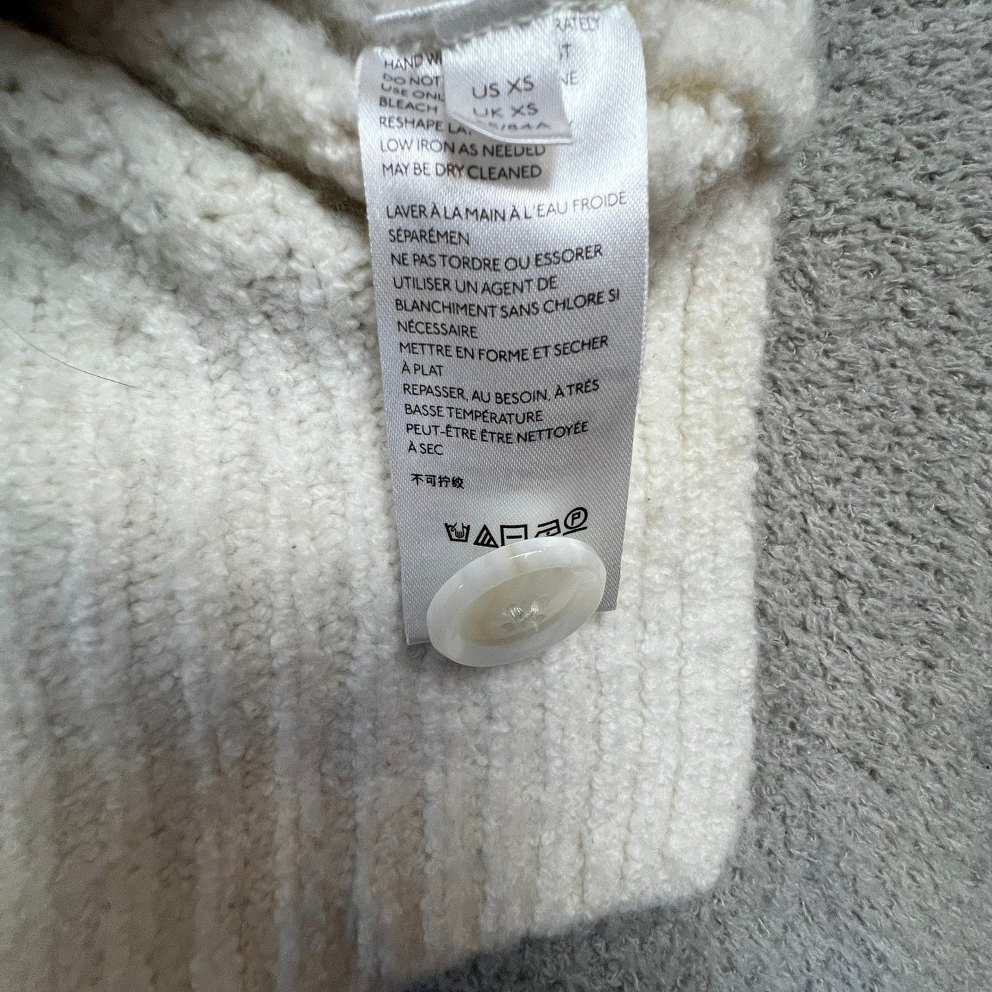 Anthropologie Cardigan Extra Small Merino Wool Blend Chunky Knit Cream Pockets