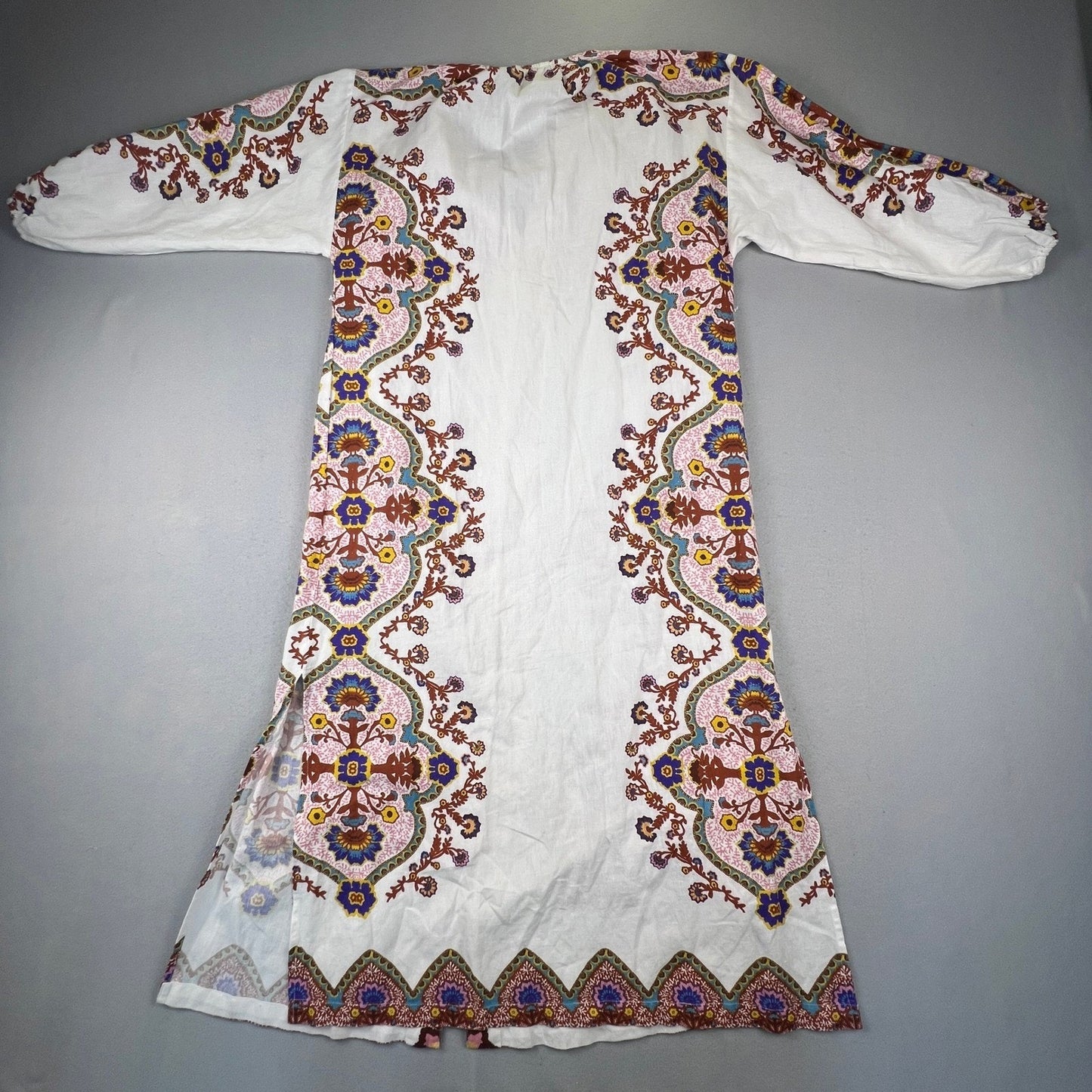 Cleobella Maxi Dress Womens Small White Floral Paisley Cotton Linen Boho Belted