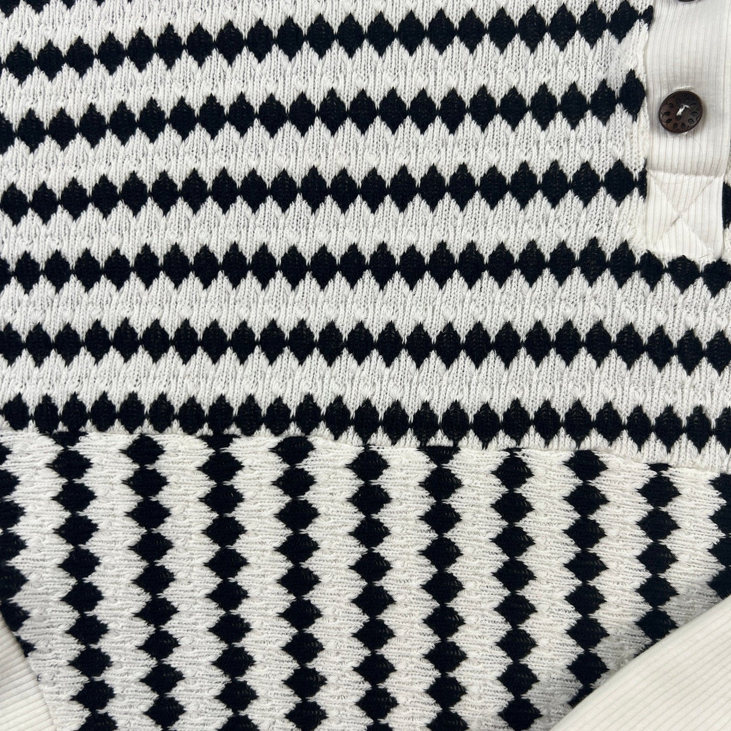 Oversized Knit Hoodie Womens Black White Geometric Henley Coastal Pullover