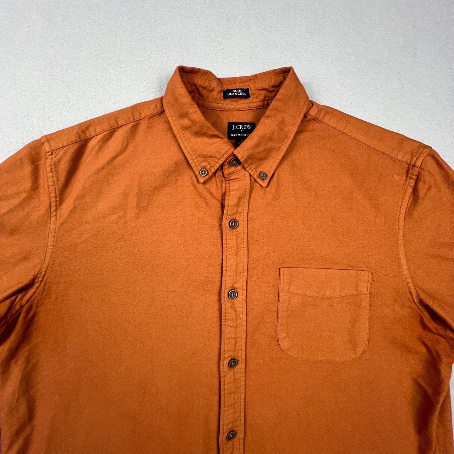 J.Crew Button Down Shirt Mens Large Orange Slim Untucked Garment Dye Casual