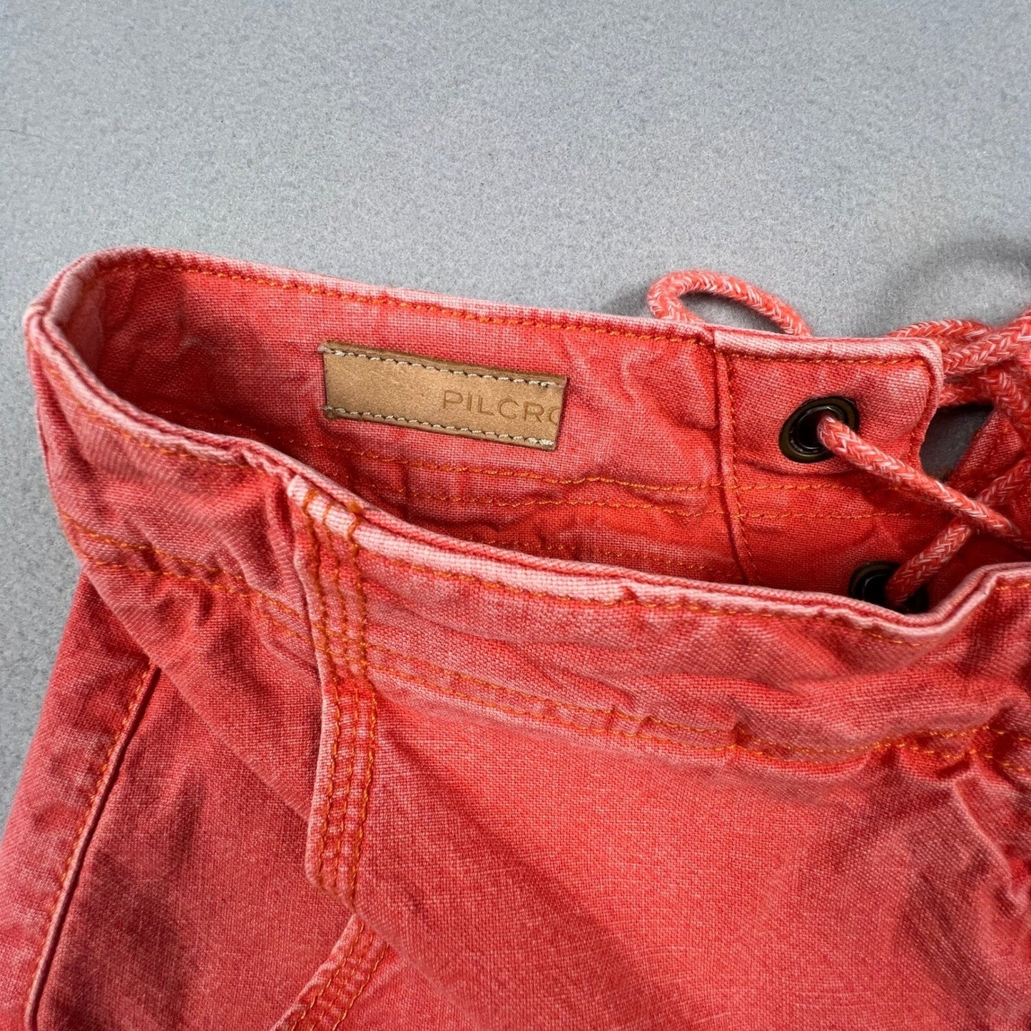 Pilcro Pants Women 27 Coral Wide Leg Button Fly Lace Up Back Boho Anthropologie