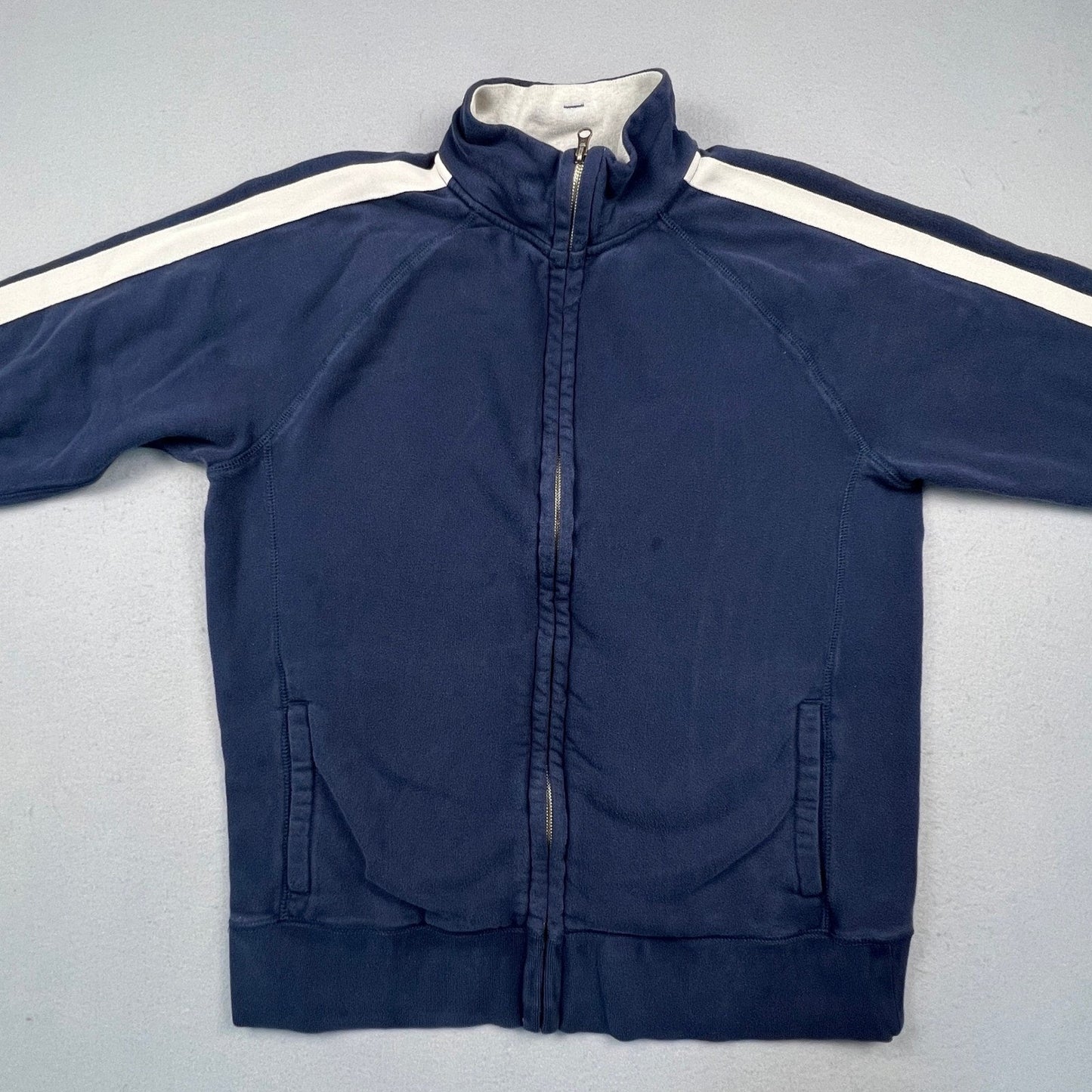 Y2K Old Navy Track Jacket Mens L Navy Blue Stripe Full Zip Fleece Athletic Retro