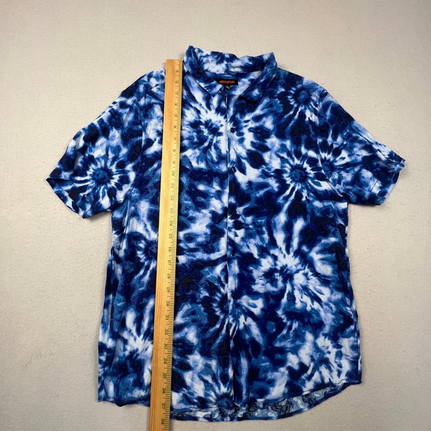 Griffintown Button Up Shirt Mens M Blue Tie Dye Rayon Short Sleeve Summer